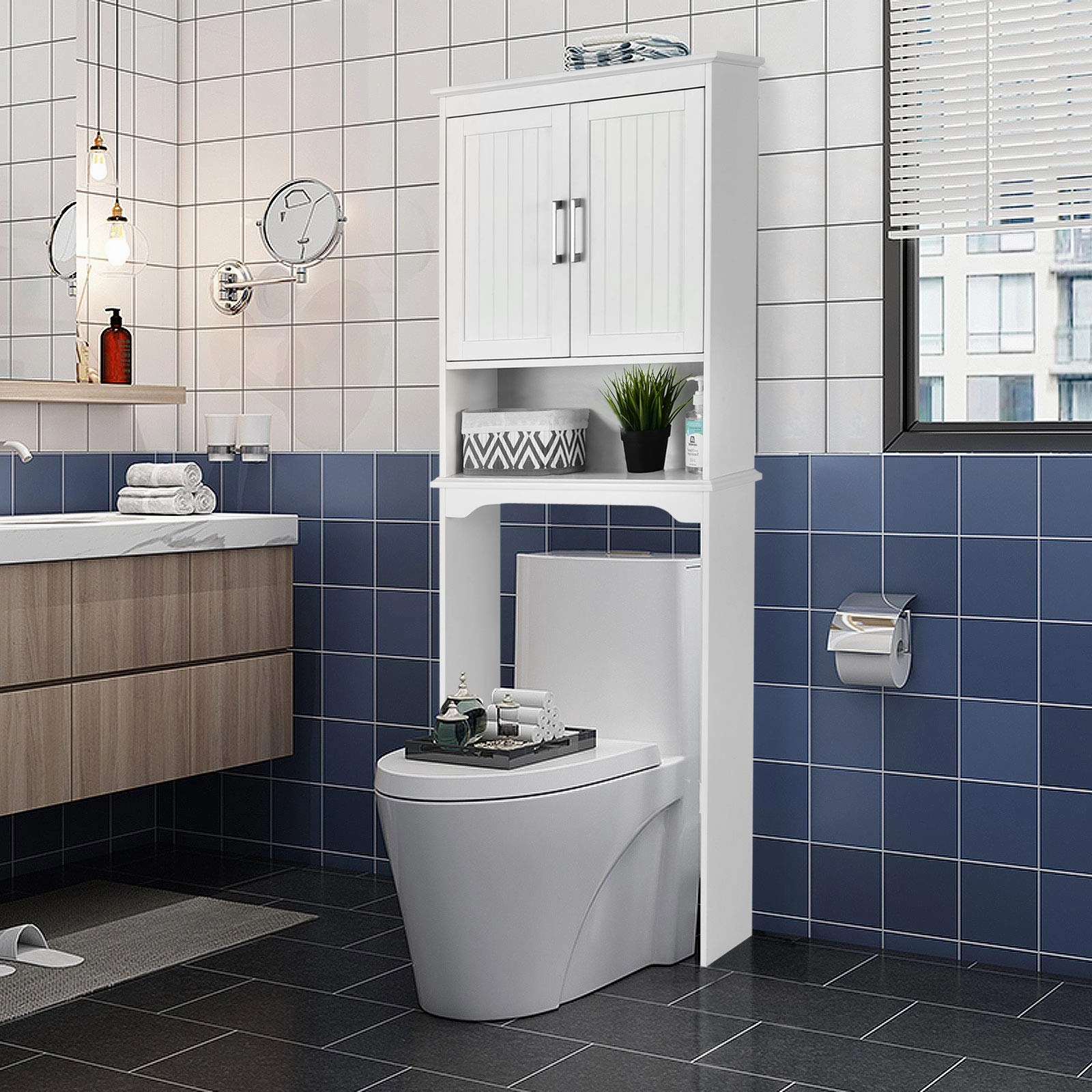Giantex Over The Toilet Bathroom Space Saver Free Standing Toilet Rack with Adjustable Inner Shelf