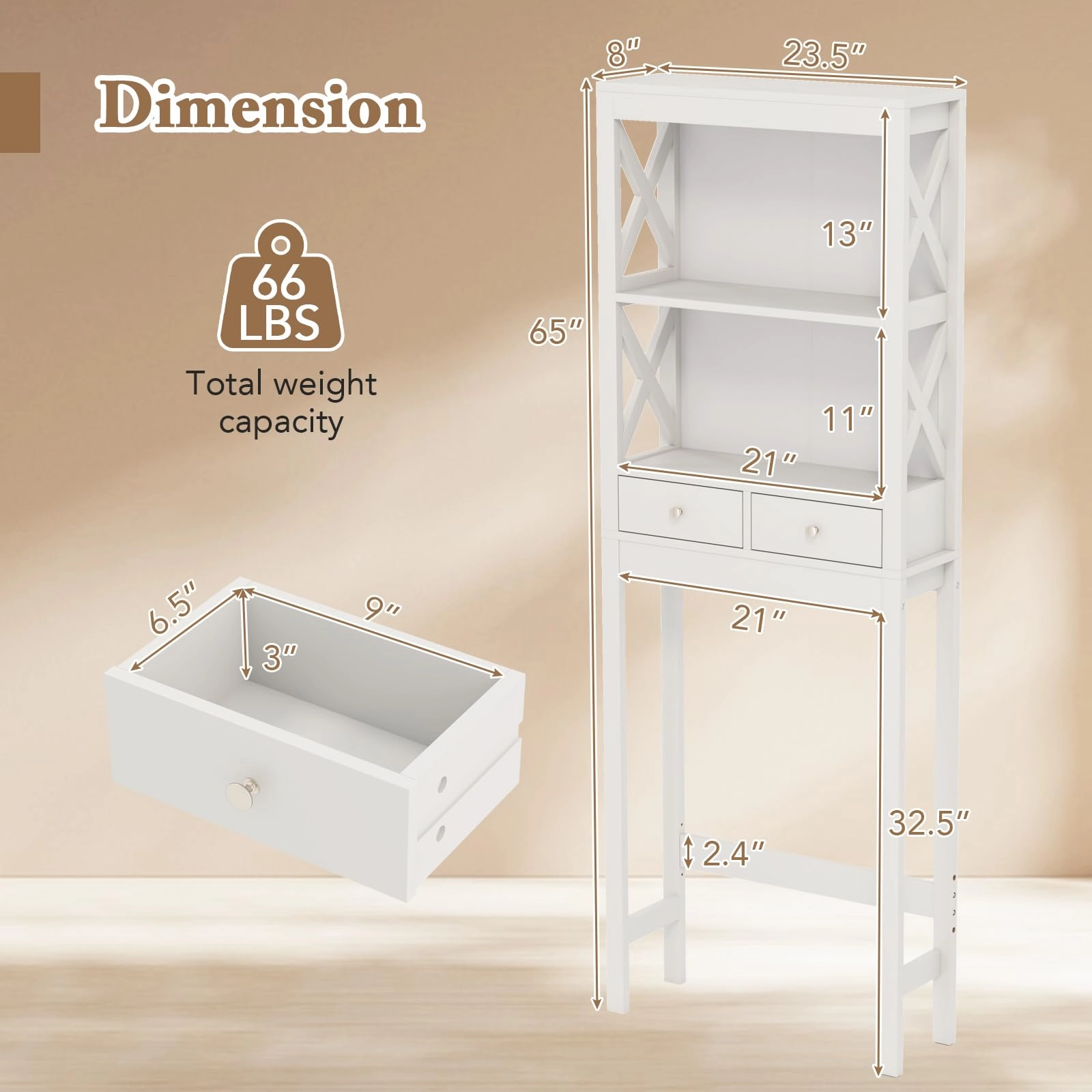 Giantex Over The Toilet Storage Cabinet, 65" Tall Freestanding Bathroom Organizer with Open Shelves