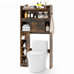 Giantex Over The Toilet Storage Cabinet, 6-Tier Freestanding above Toilet Rack with Gliding Door bathroom storage cabinet, over toilet storage