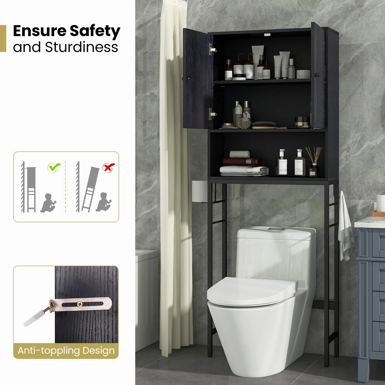 Giantex Over The Toilet Storage Cabinet - Toilet Shelf Rack with Anti-Tip Device