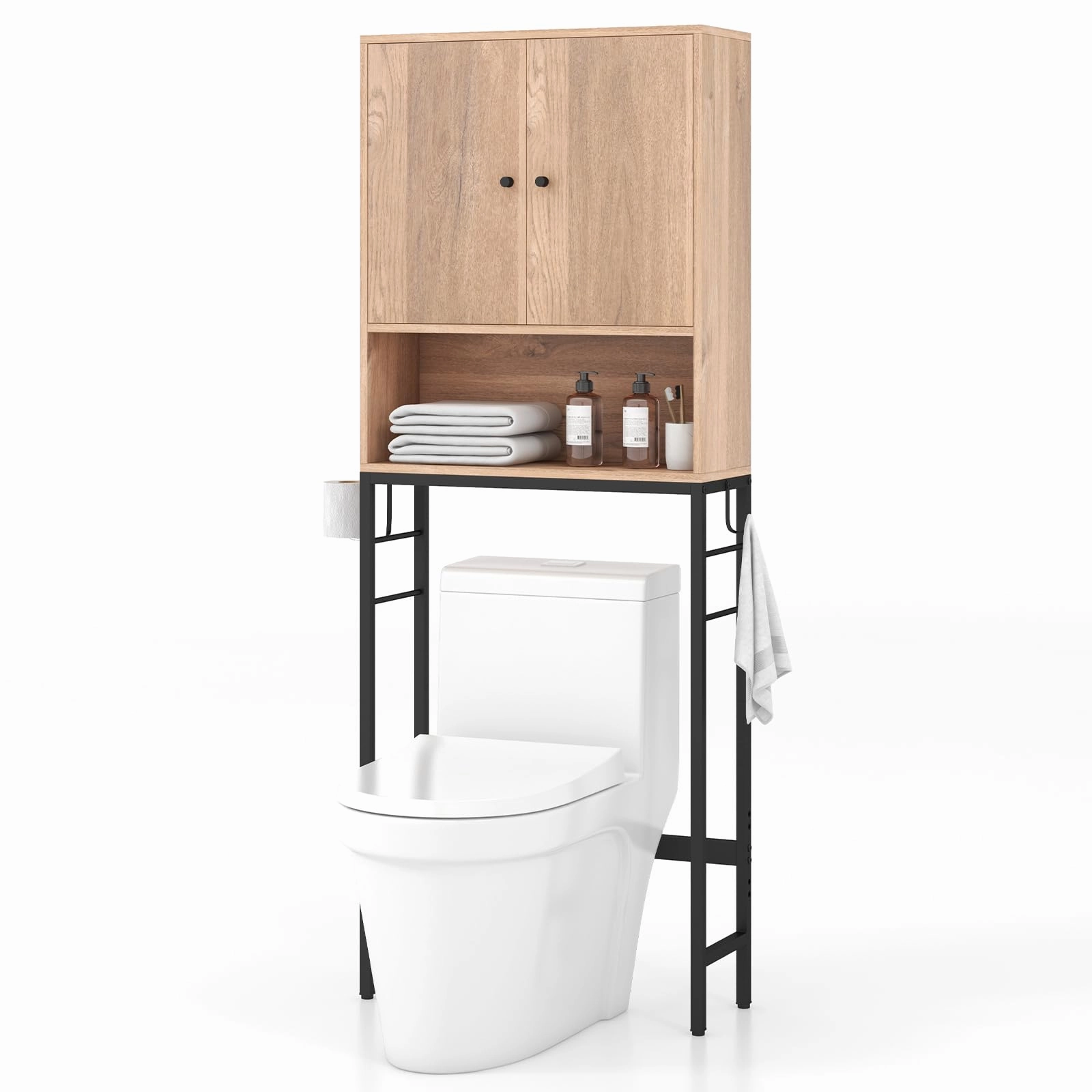 Giantex Over The Toilet Storage Cabinet - Toilet Shelf Rack with Anti-Tip Device