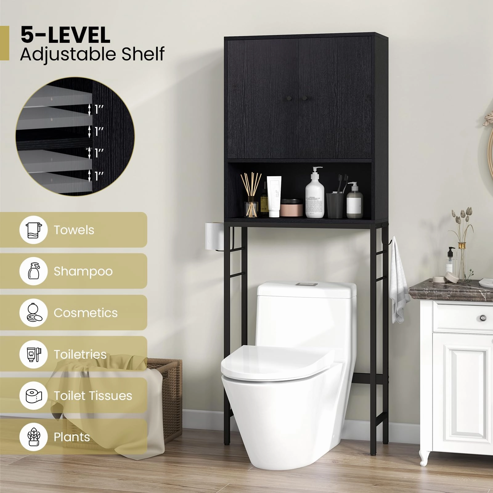 Giantex Over The Toilet Storage Cabinet - Toilet Shelf Rack with Anti-Tip Device