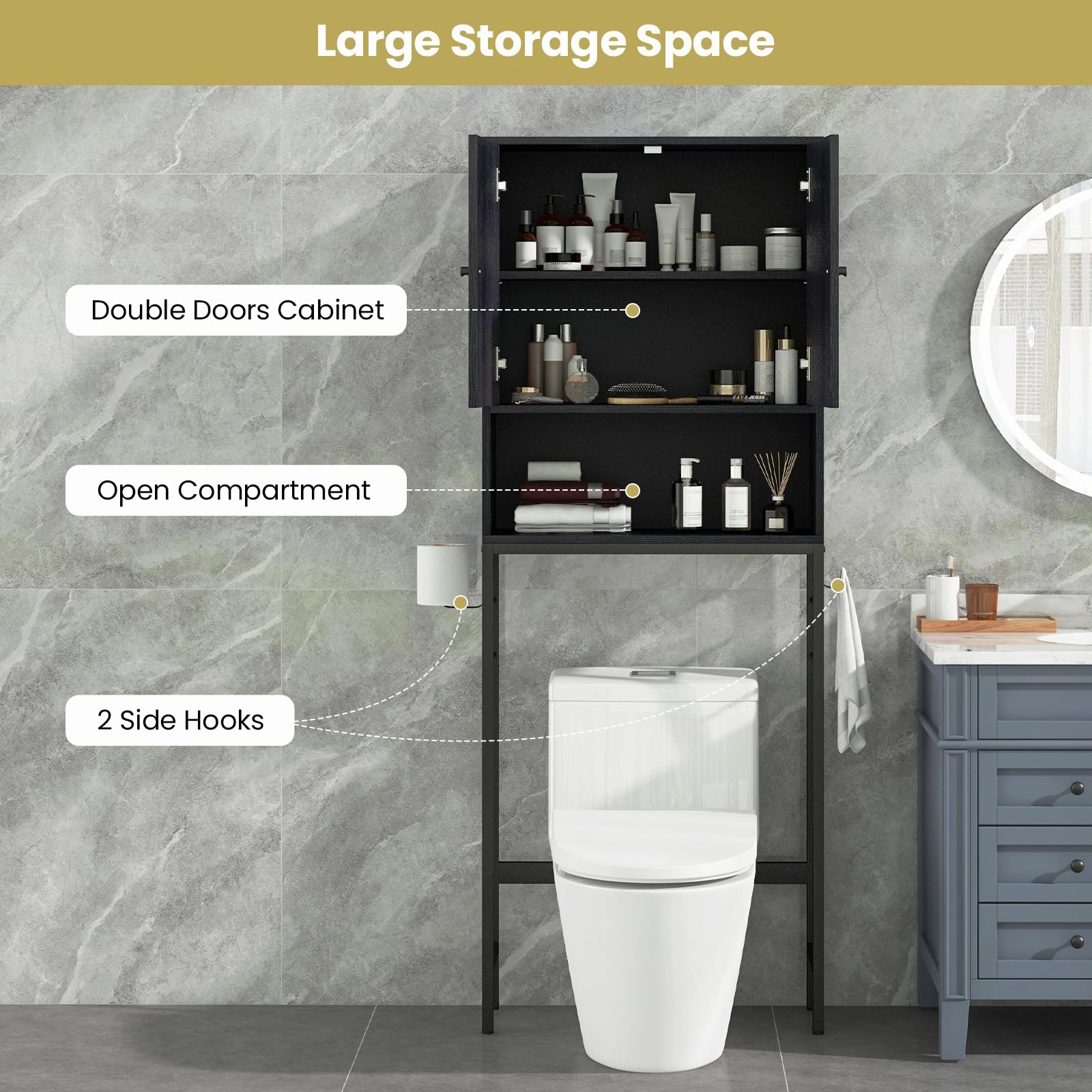 Giantex Over The Toilet Storage Cabinet - Toilet Shelf Rack with Anti-Tip Device