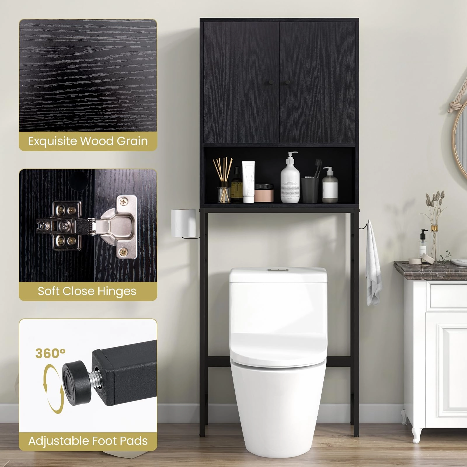 Giantex Over The Toilet Storage Cabinet - Toilet Shelf Rack with Anti-Tip Device