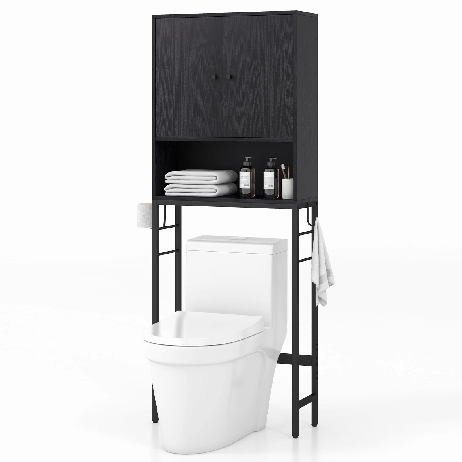 Giantex Over The Toilet Storage Cabinet - Toilet Shelf Rack with Anti-Tip Device bathroom storage cabinet, over toilet storage