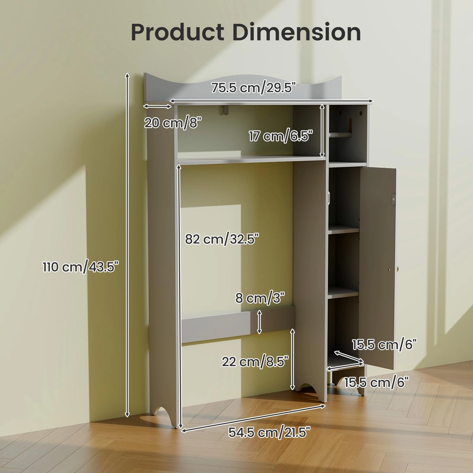 Giantex Over-The-Toilet Storage Cabinet, Bathroom Freestanding Space Saver with 1-Door Side Storage Cabinet & Paper Holder