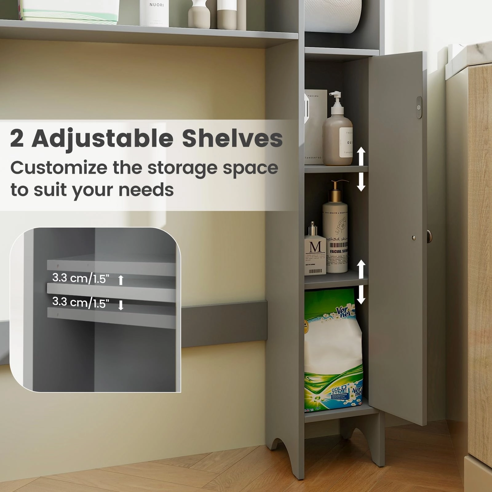 Giantex Over-The-Toilet Storage Cabinet, Bathroom Freestanding Space Saver with 1-Door Side Storage Cabinet & Paper Holder