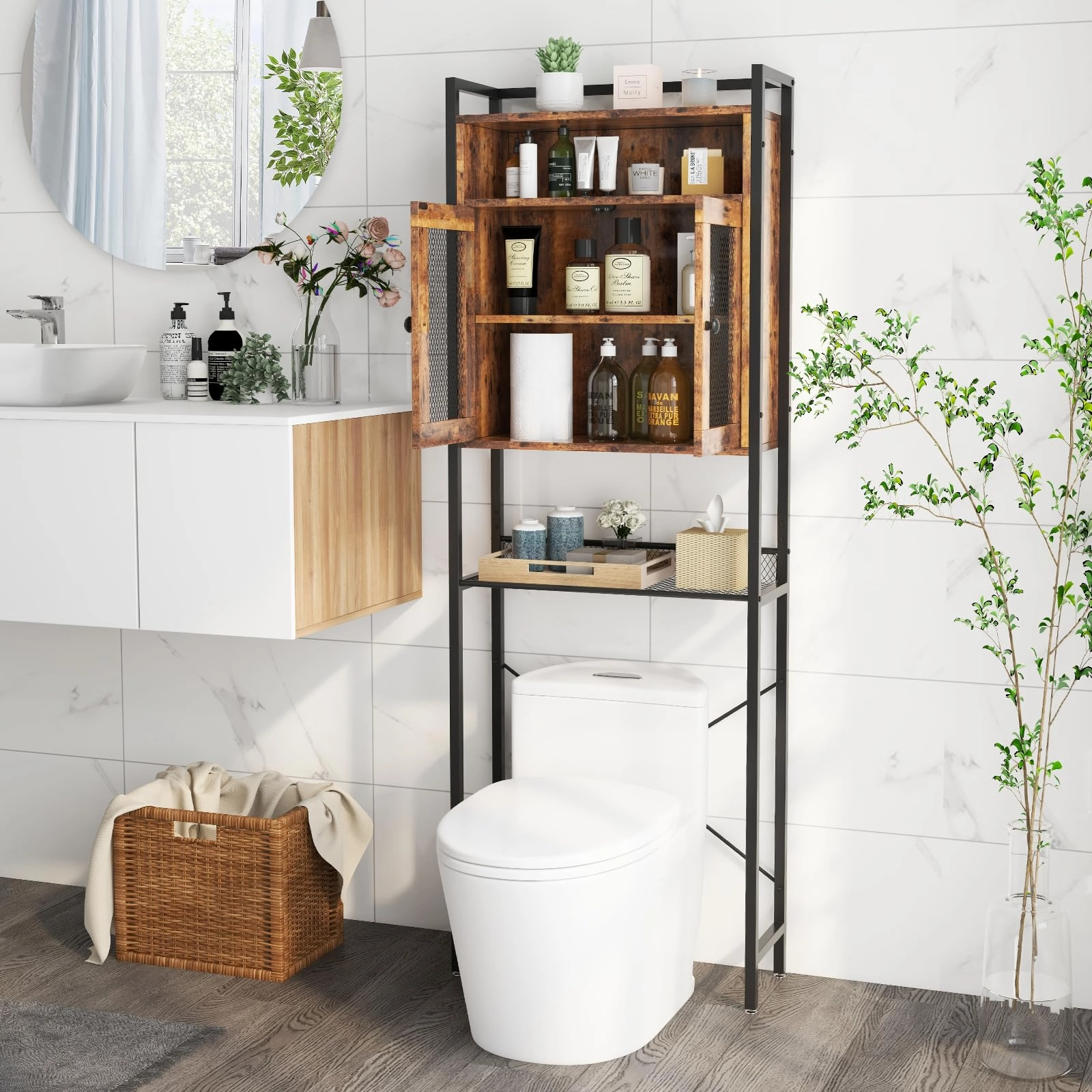 Giantex Over-The-Toilet Storage Cabinet, Bathroom Storage Organizer Above Toilet with Heavy-Duty Metal Frame