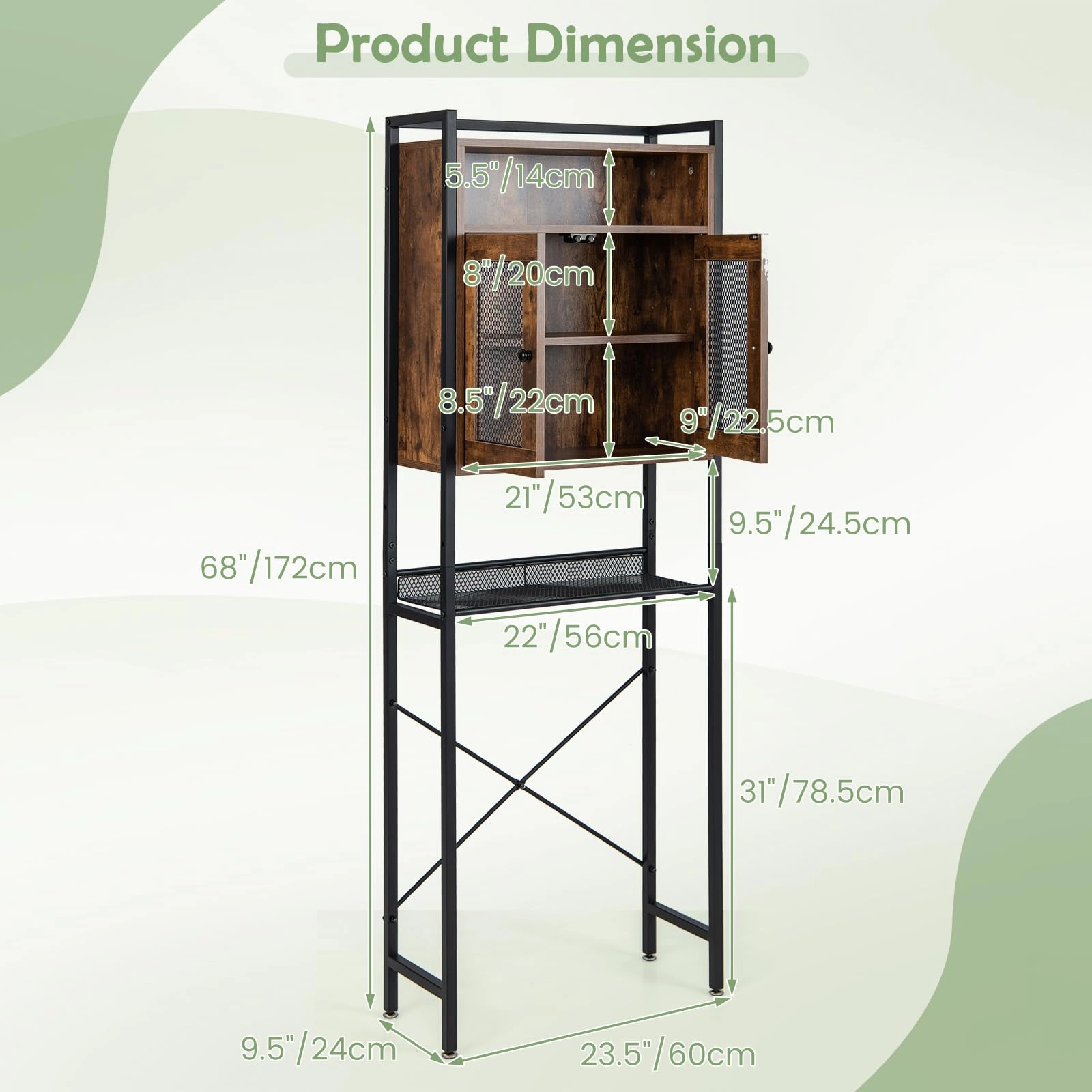Giantex Over-The-Toilet Storage Cabinet, Bathroom Storage Organizer Above Toilet with Heavy-Duty Metal Frame