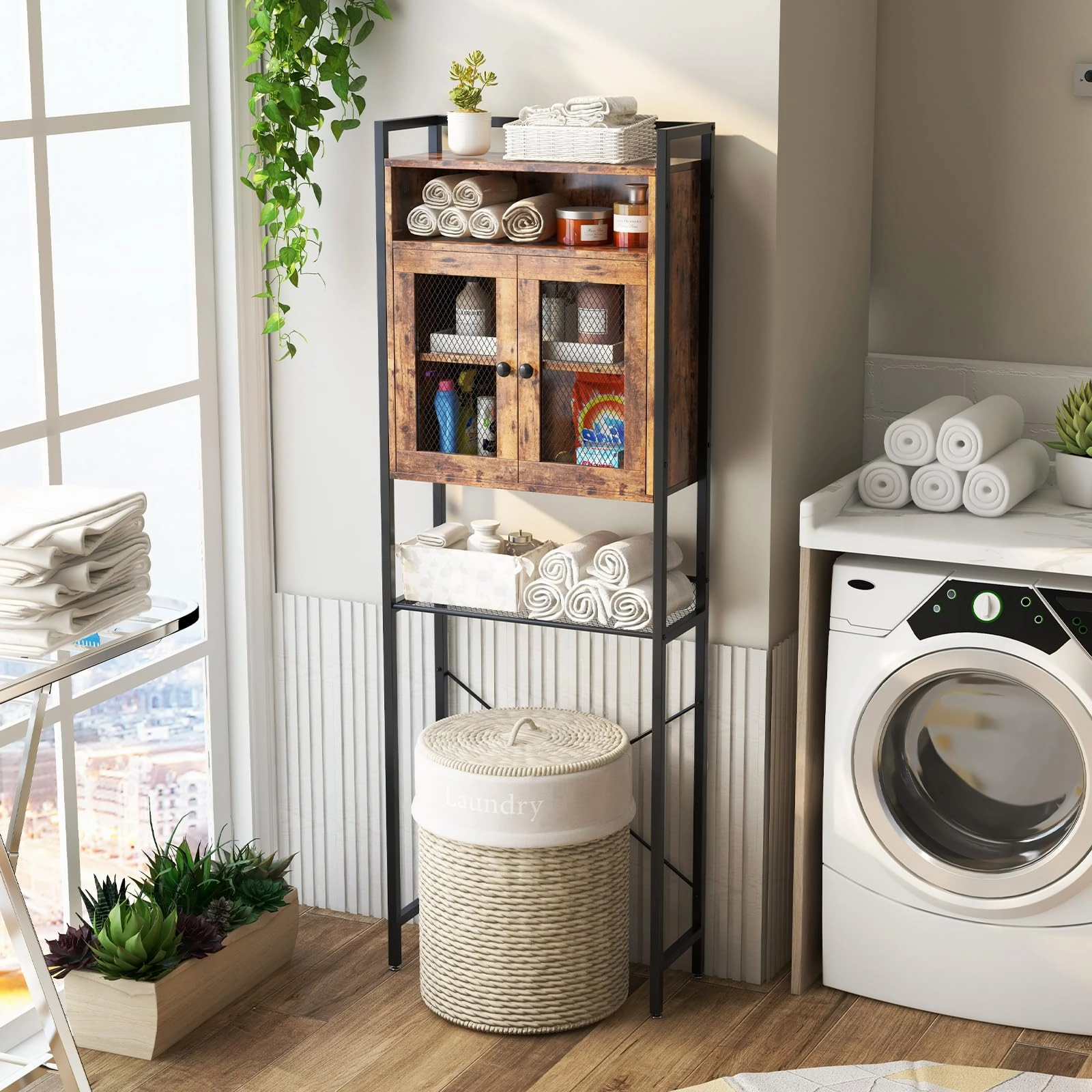 Giantex Over-The-Toilet Storage Cabinet, Bathroom Storage Organizer Above Toilet with Heavy-Duty Metal Frame