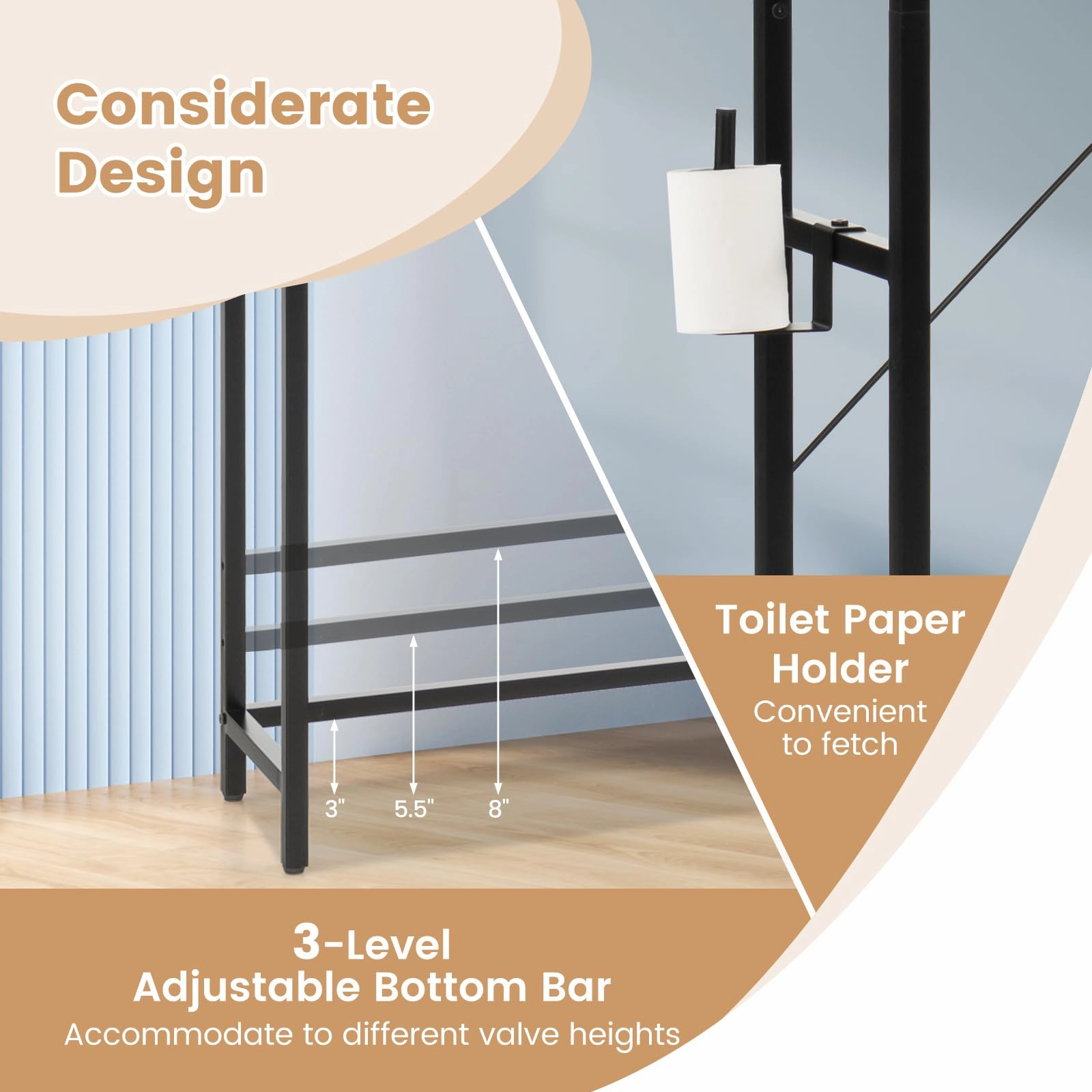 Giantex Over-The-Toilet Storage Cabinet, Freestanding 4-Tier Bathroom Organizer Rack
