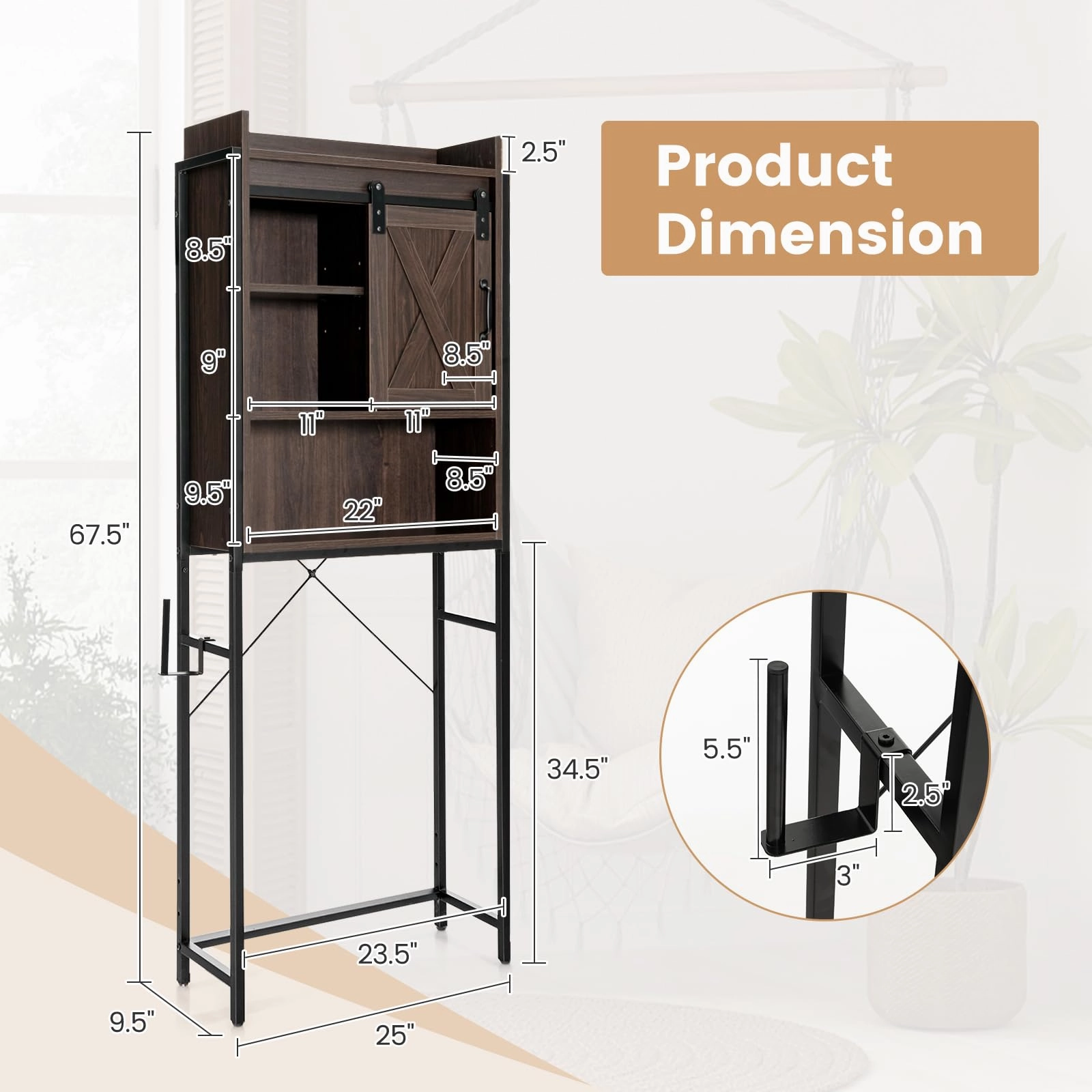 Giantex Over-The-Toilet Storage Cabinet, Freestanding 4-Tier Bathroom Organizer Rack