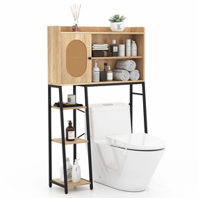 Giantex Over The Toilet Storage Cabinet, Freestanding Storage Organizer Above Toilet with PE Rattan Door and Adjustable Shelf bathroom storage cabinet, over toilet storage