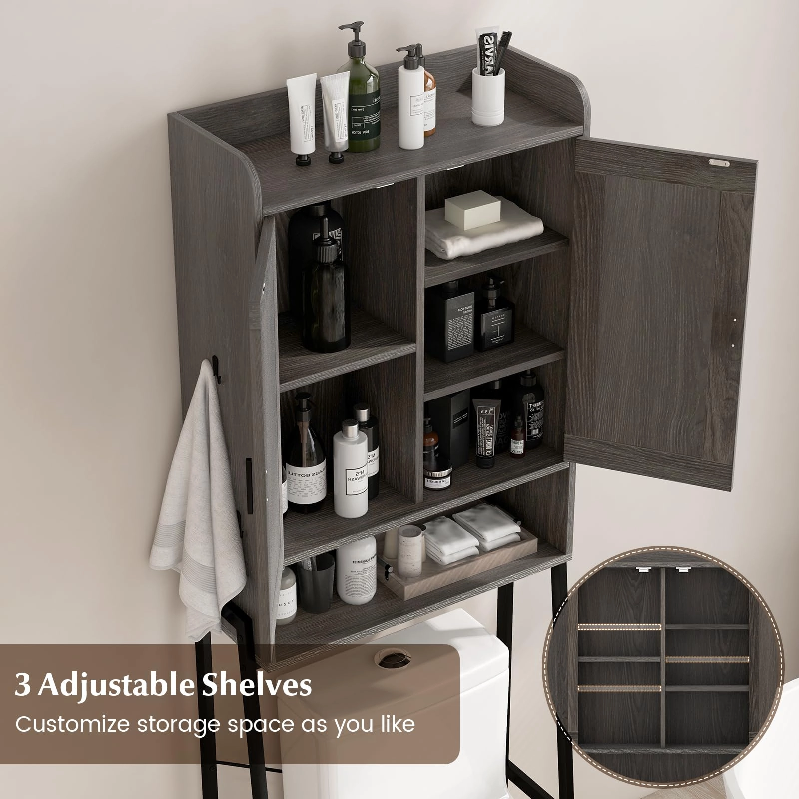 Giantex Over The Toilet Storage Cabinet, Industrial Bathroom Organizer w/Trapezoid Metal Frame