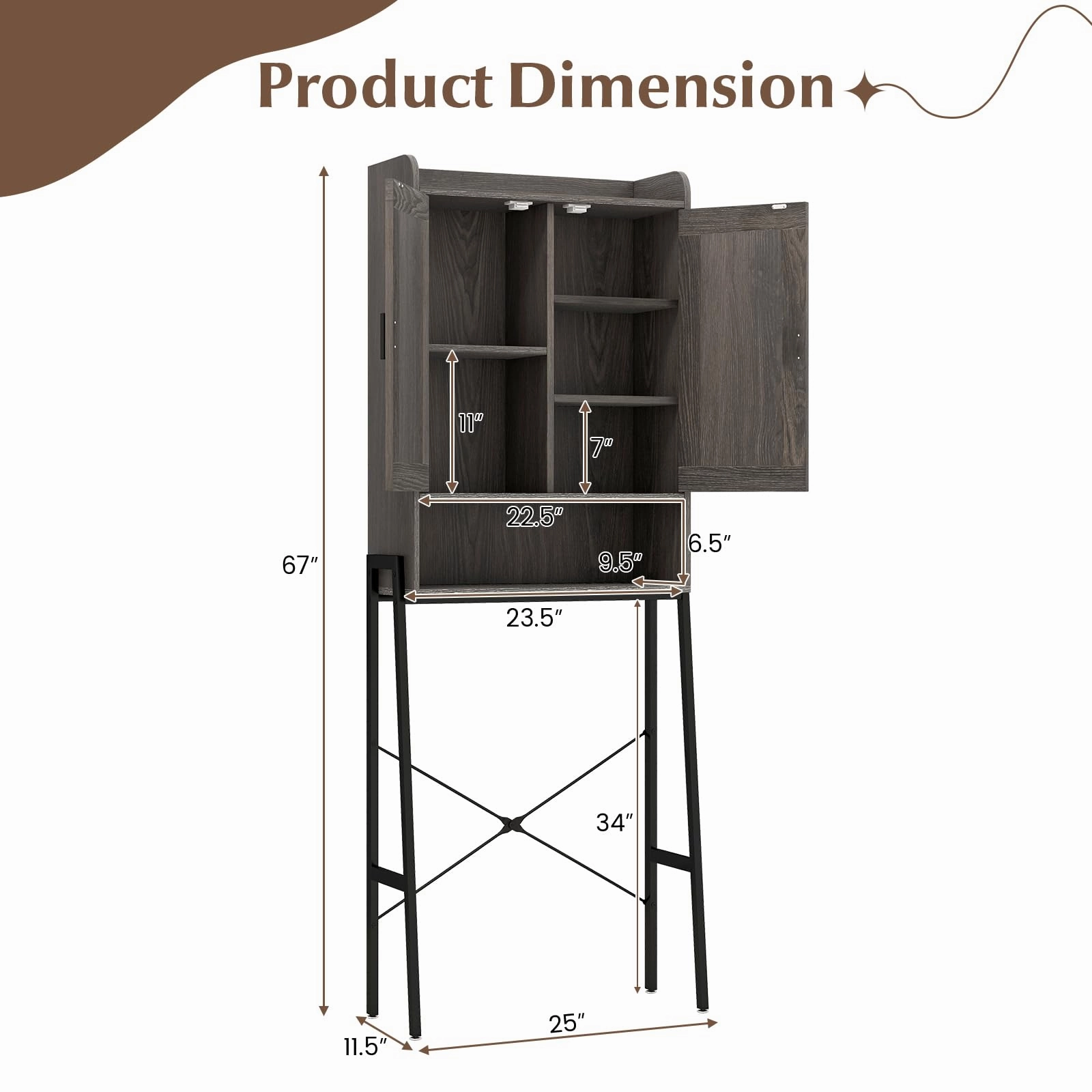 Giantex Over The Toilet Storage Cabinet, Industrial Bathroom Organizer w/Trapezoid Metal Frame