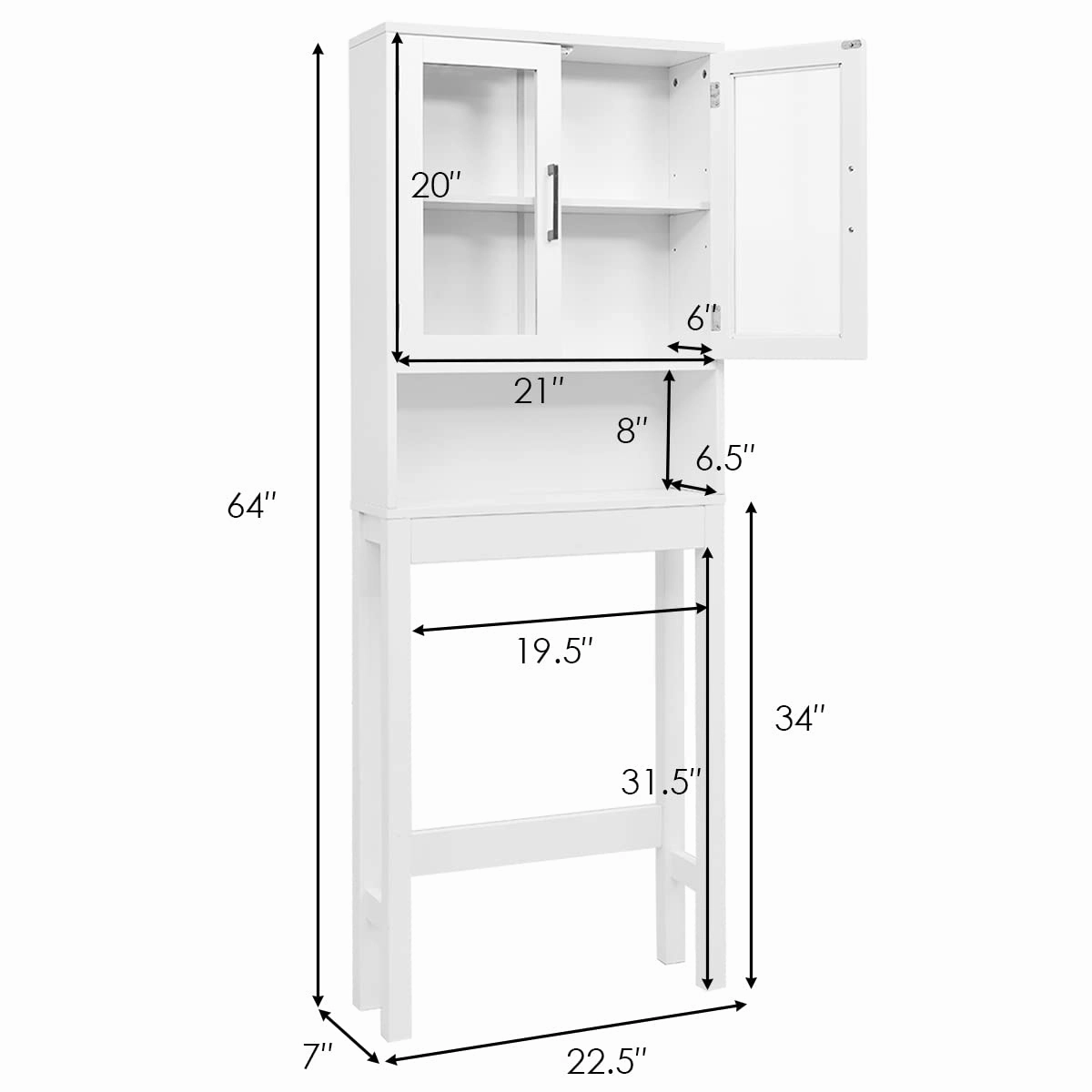 Giantex Over-The-Toilet Storage Cabinet W/Tempered Glass Doors, 3-Position Adjustable Shelf