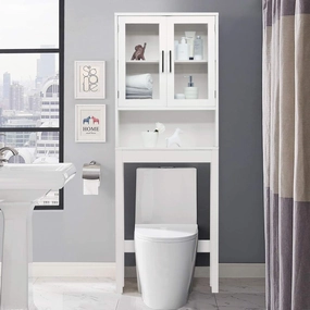 Giantex Over-The-Toilet Storage Cabinet W/Tempered Glass Doors, 3-Position Adjustable Shelf bathroom storage cabinet, over toilet storage