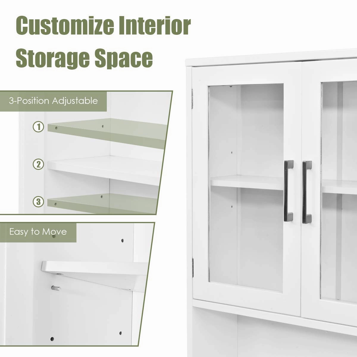 Giantex Over-The-Toilet Storage Cabinet W/Tempered Glass Doors, 3-Position Adjustable Shelf