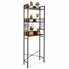 Giantex Over-The-Toilet Storage Shelf, 3-Tier Bathroom Space Saver with 3 Hooks (Rustic Brown) bathroom storage cabinet, over toilet storage