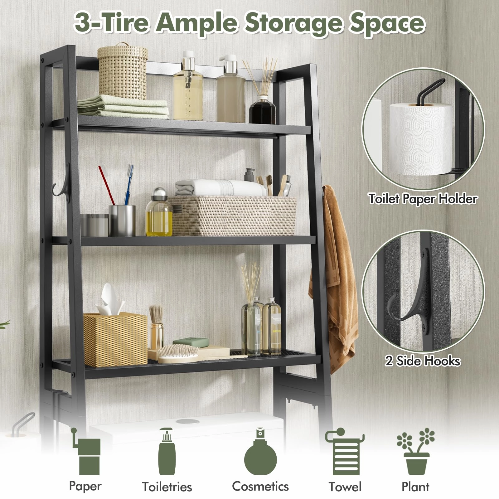 Giantex Over The Toilet Storage Shelf - 3-Tier Freestanding Above Toilet Rack
