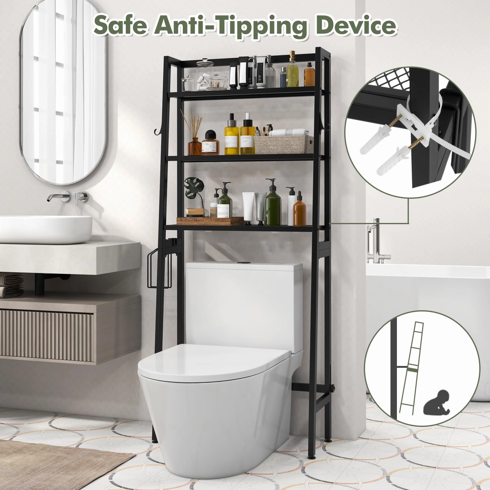 Giantex Over The Toilet Storage Shelf - 3-Tier Freestanding Above Toilet Rack