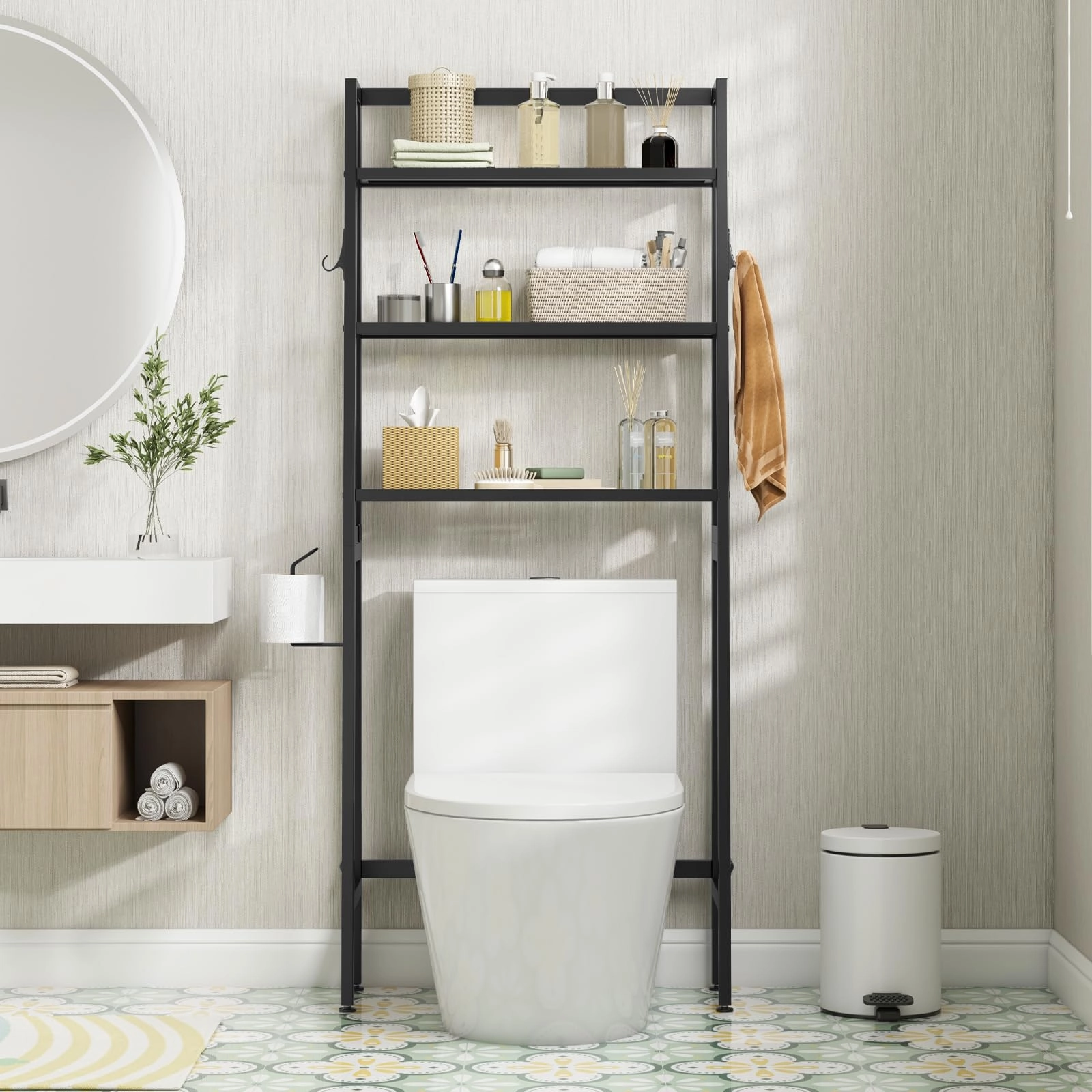 Giantex Over The Toilet Storage Shelf - 3-Tier Freestanding Above Toilet Rack bathroom storage cabinet, over toilet storage