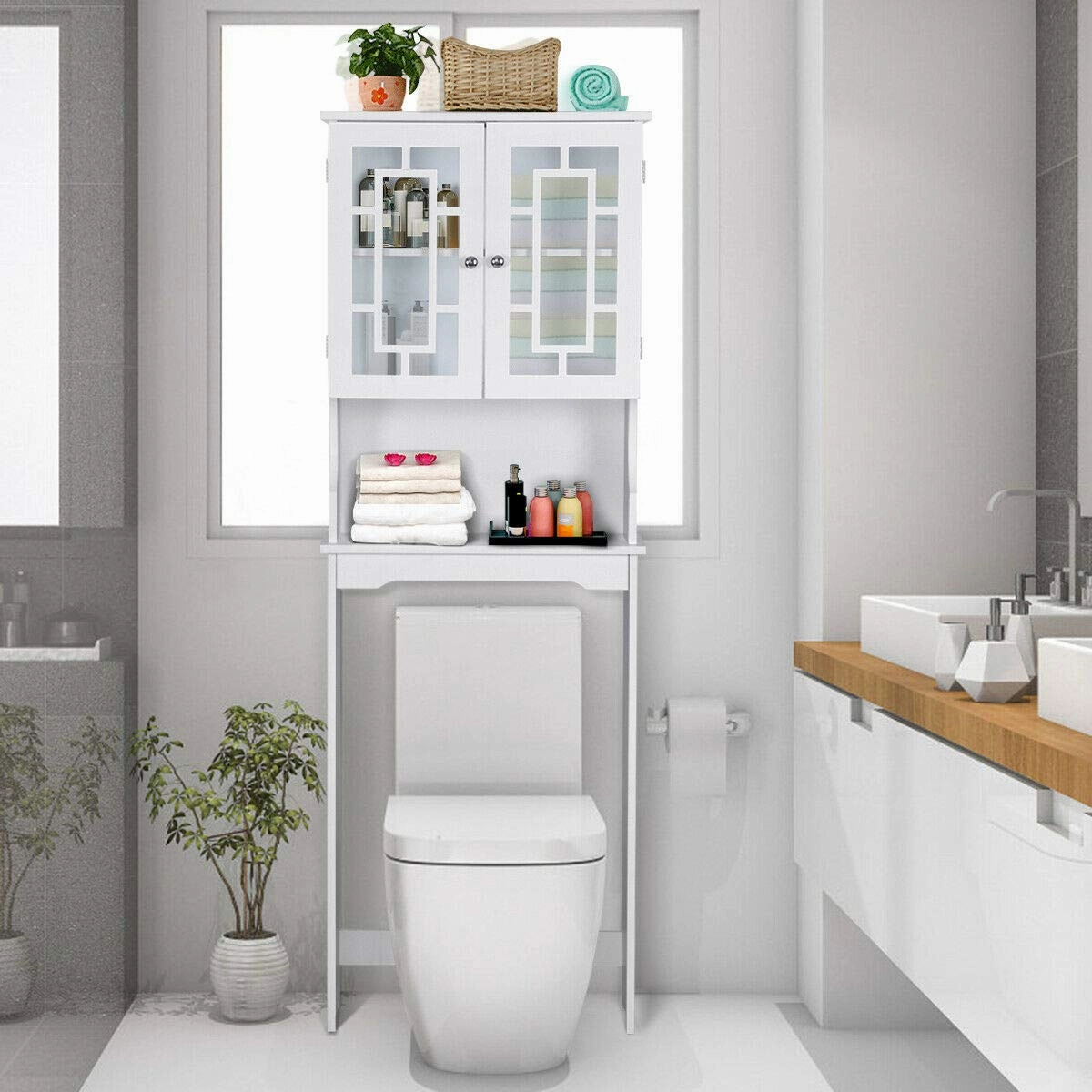 Giantex Over-The-Toilet Storage Spacesaver, Bathroom Organizer with Cabinet and Shelf