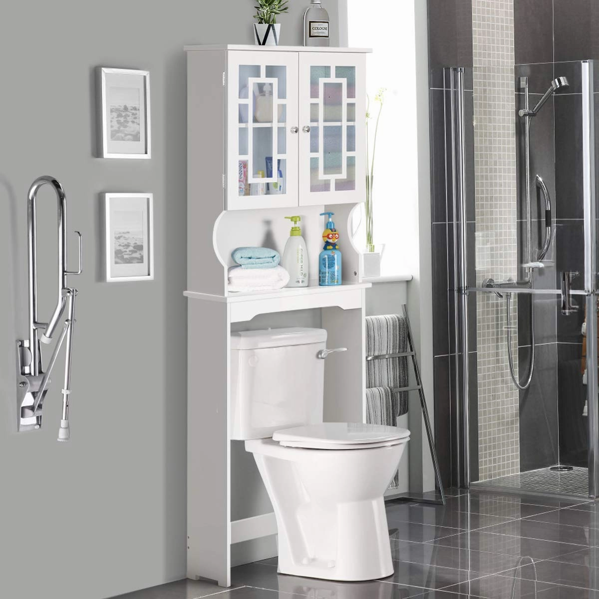Giantex Over-The-Toilet Storage Spacesaver, Bathroom Organizer with Cabinet and Shelf