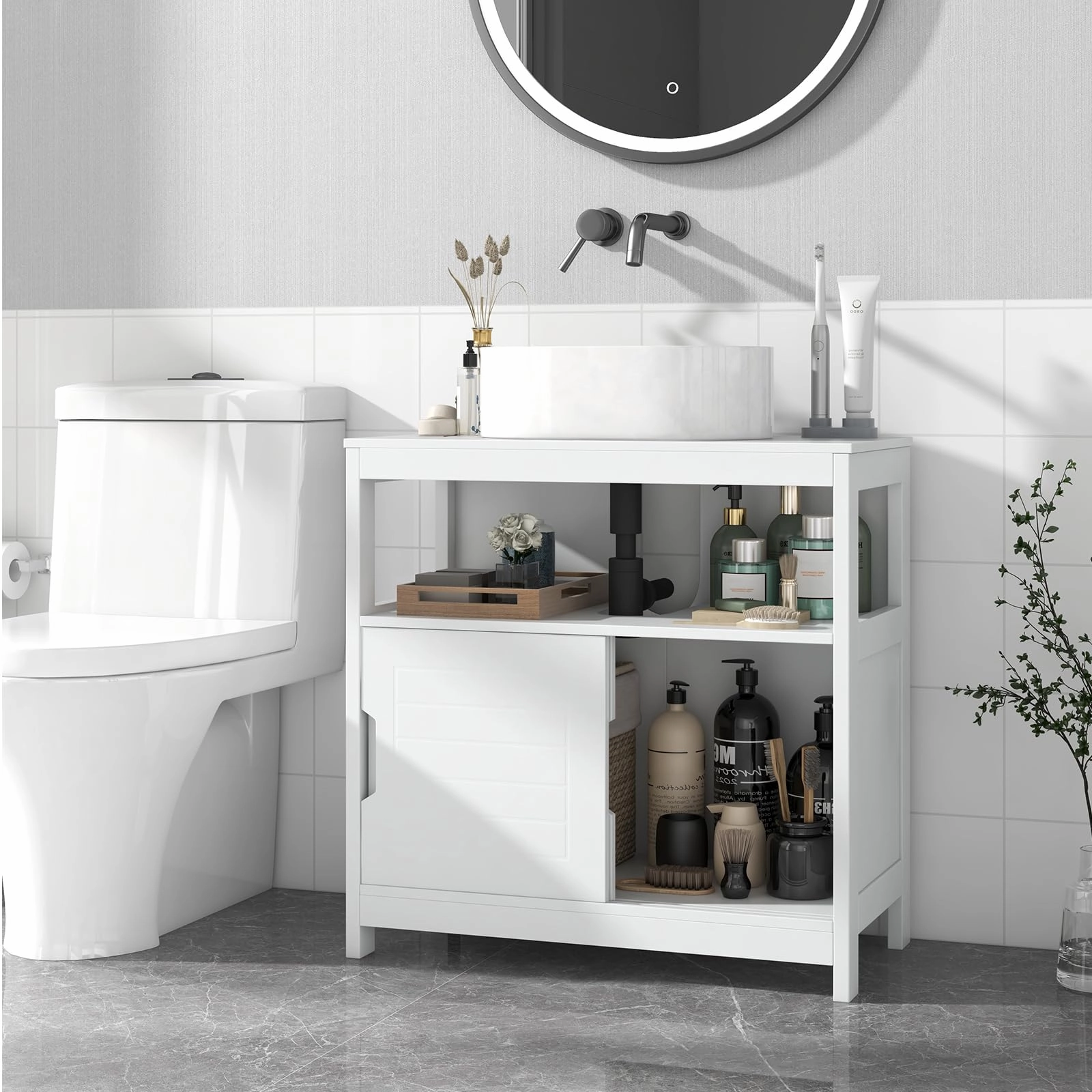 Giantex Pedestal Sink Storage Cabinet - Bathroom Vanity Without Vessel Sink, Storage Cabinet, Bathroom Space Saver Organizer