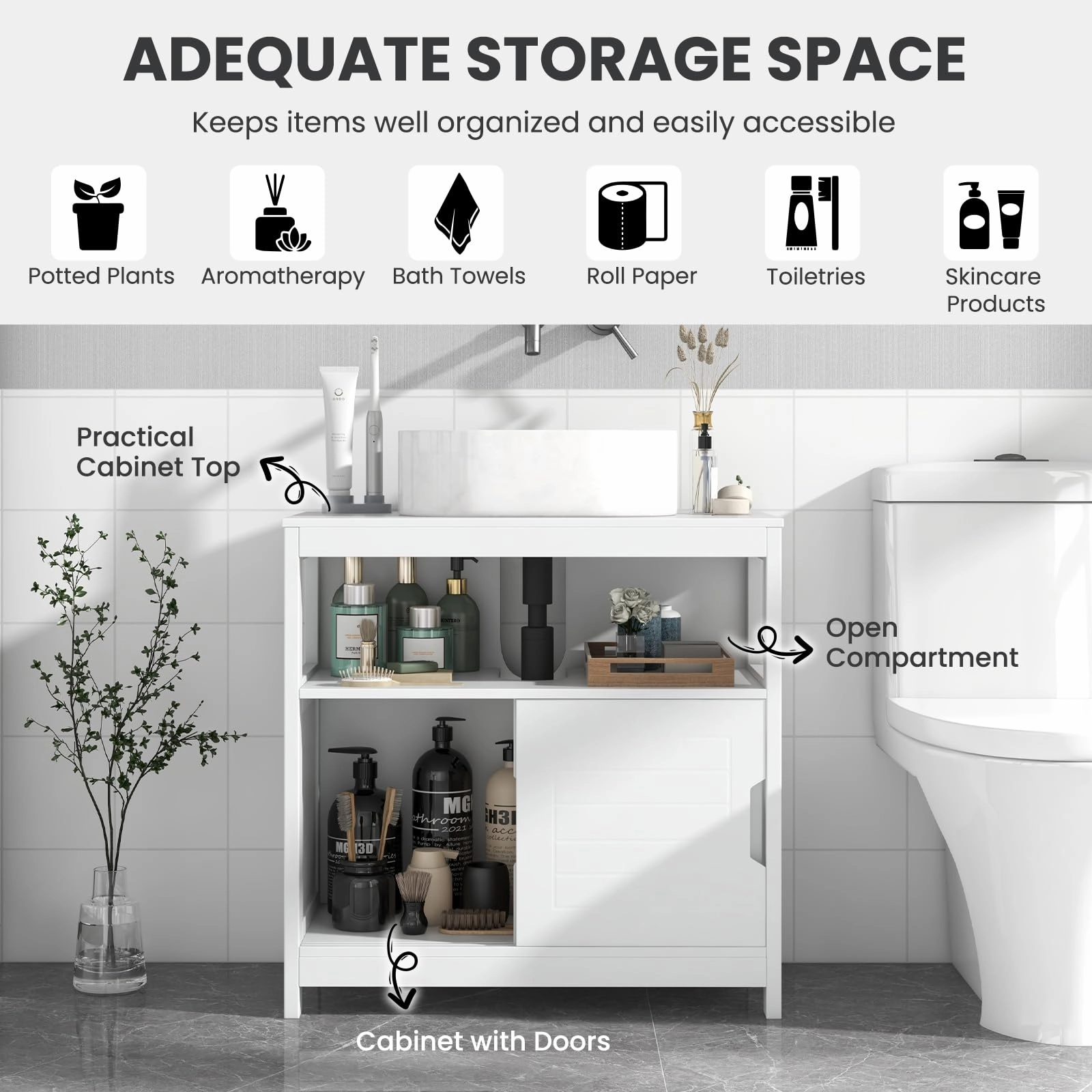 Giantex Pedestal Sink Storage Cabinet - Bathroom Vanity Without Vessel Sink, Storage Cabinet, Bathroom Space Saver Organizer