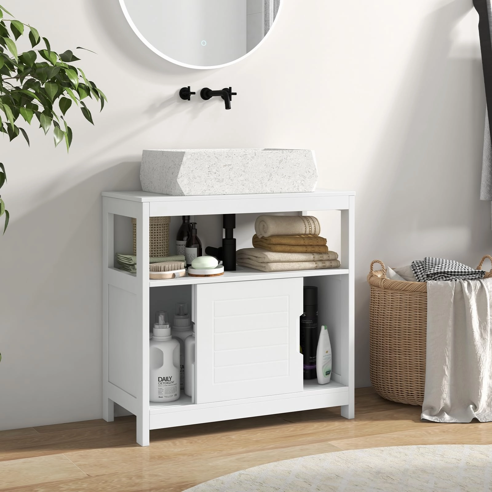 Giantex Pedestal Sink Storage Cabinet - Bathroom Vanity Without Vessel Sink, Storage Cabinet, Bathroom Space Saver Organizer