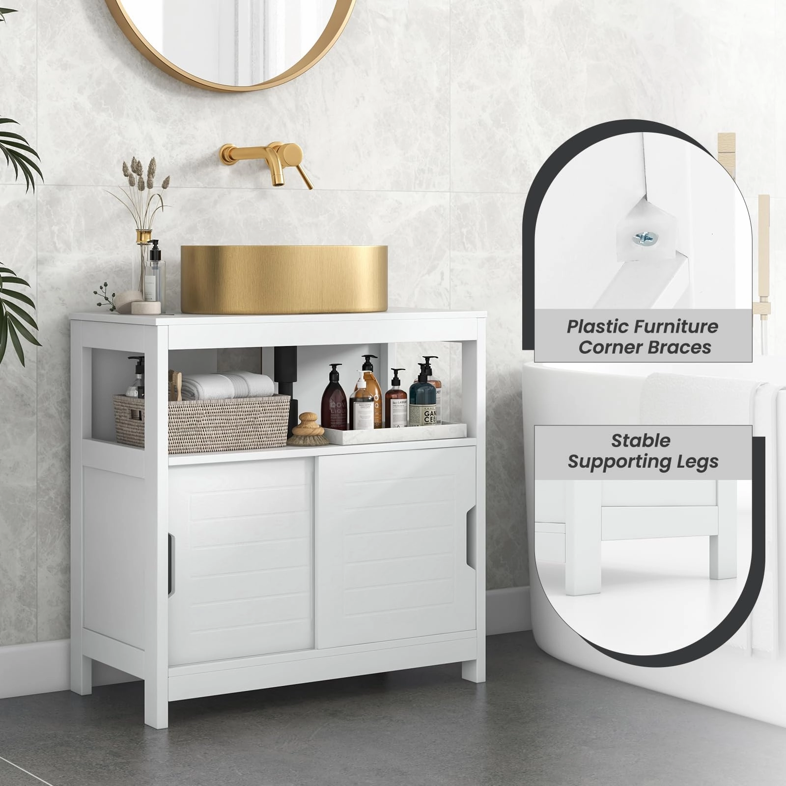 Giantex Pedestal Sink Storage Cabinet - Bathroom Vanity Without Vessel Sink, Storage Cabinet, Bathroom Space Saver Organizer