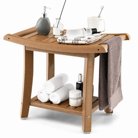 Giantex Shower Bench, HDPE Waterproof Shower Stool with Storage Shelf bench seat, tufted bench