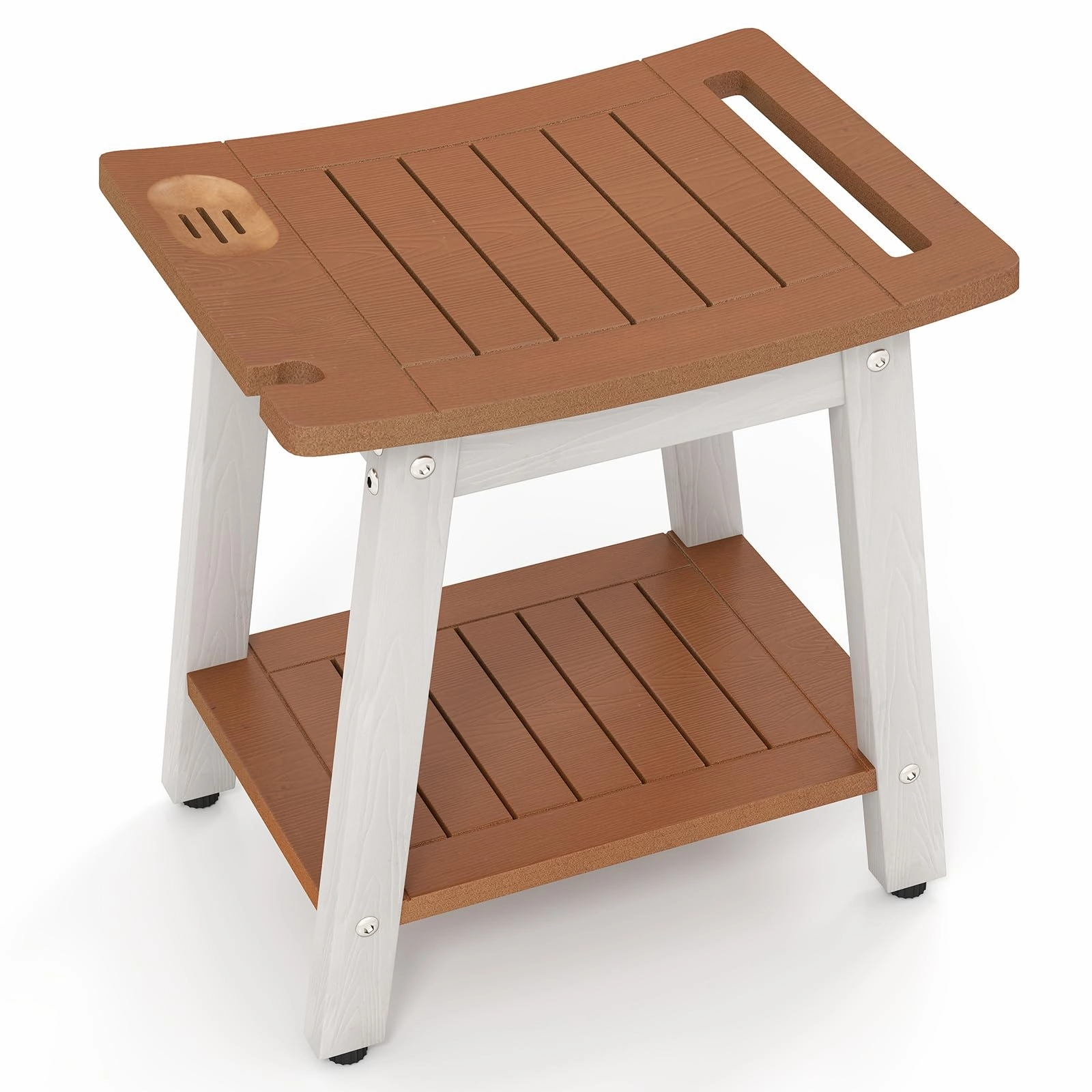 Giantex Shower Bench HIPS Waterproof Bath Spa Seat with Storage Shelf