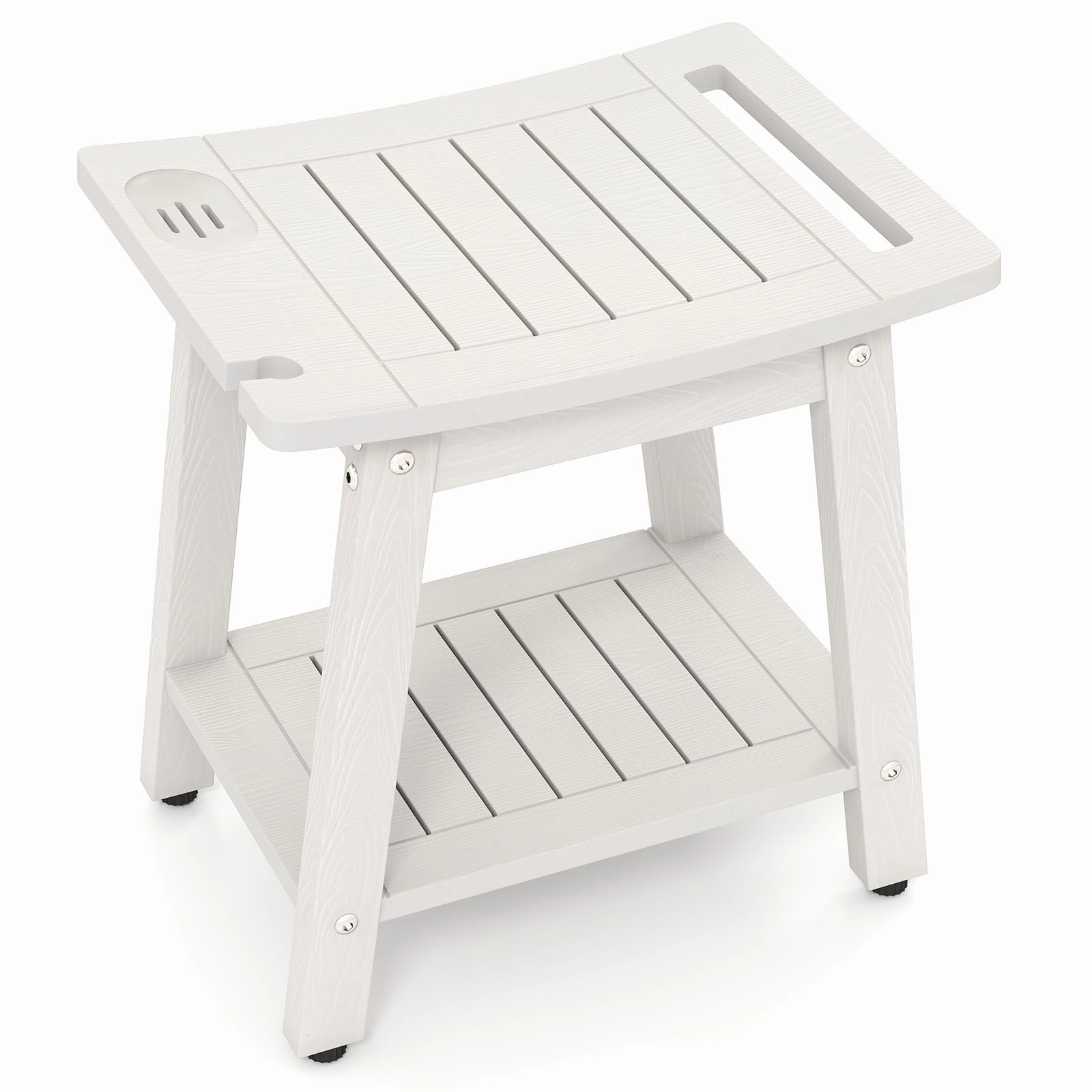 Giantex Shower Bench HIPS Waterproof Bath Spa Seat with Storage Shelf