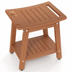 Giantex Shower Bench HIPS Waterproof Bath Spa Seat with Storage Shelf bench seat, tufted bench