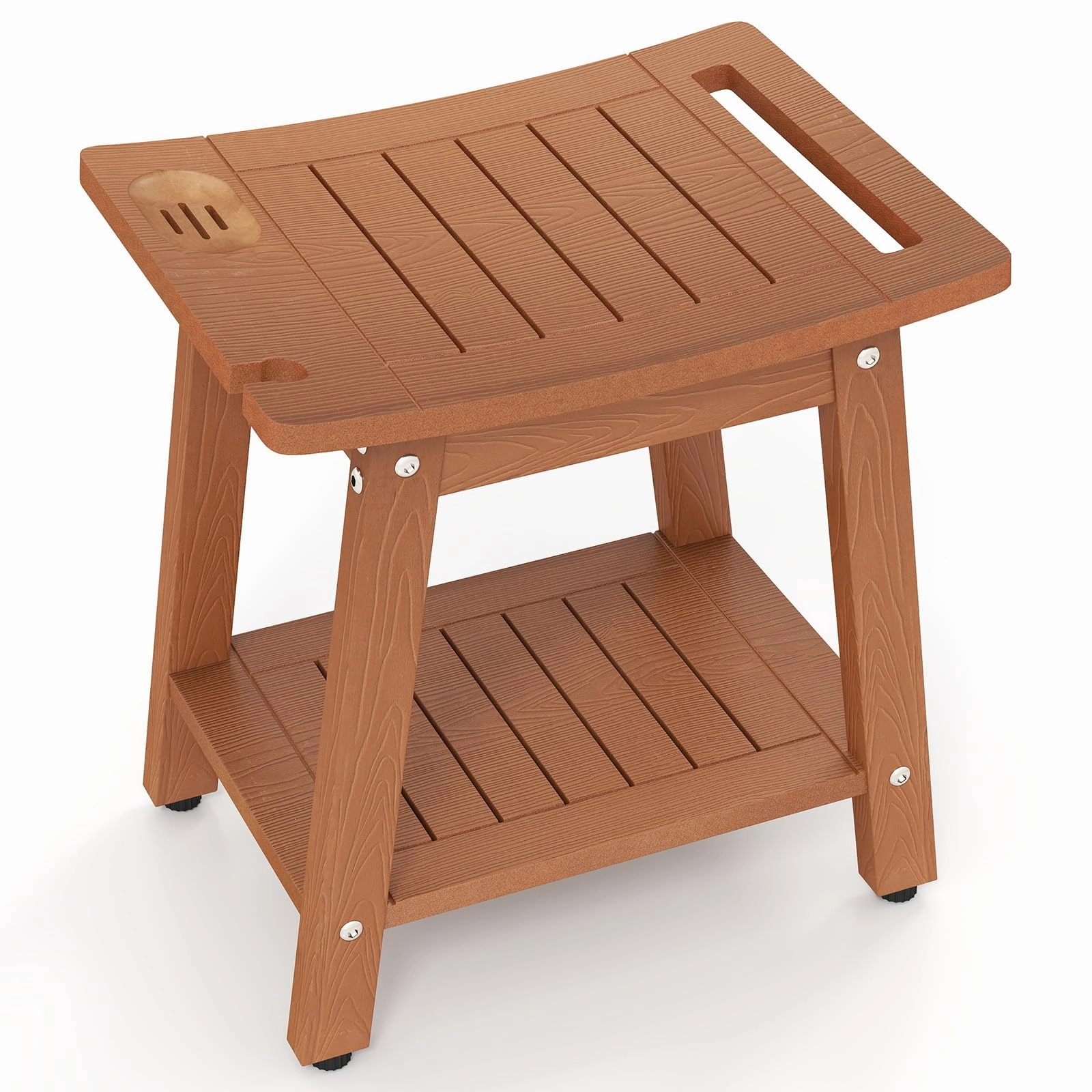 Giantex Shower Bench HIPS Waterproof Bath Spa Seat with Storage Shelf bench seat, tufted bench