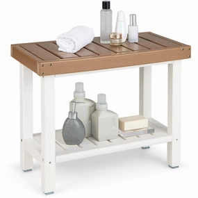 Giantex Shower Bench Stool Waterproof - HDPE Shower Seat with Storage Shelf for Shaving Legs bench seat, tufted bench