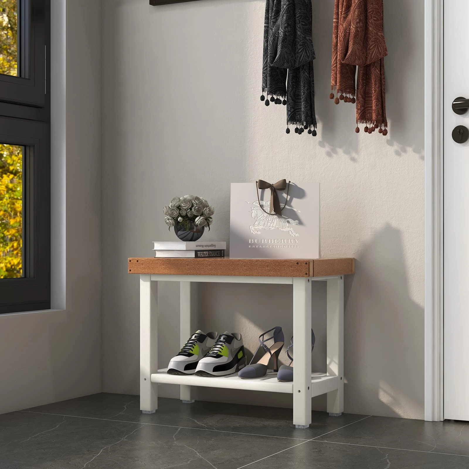 Giantex Shower Bench Stool Waterproof - HDPE Shower Seat with Storage Shelf for Shaving Legs