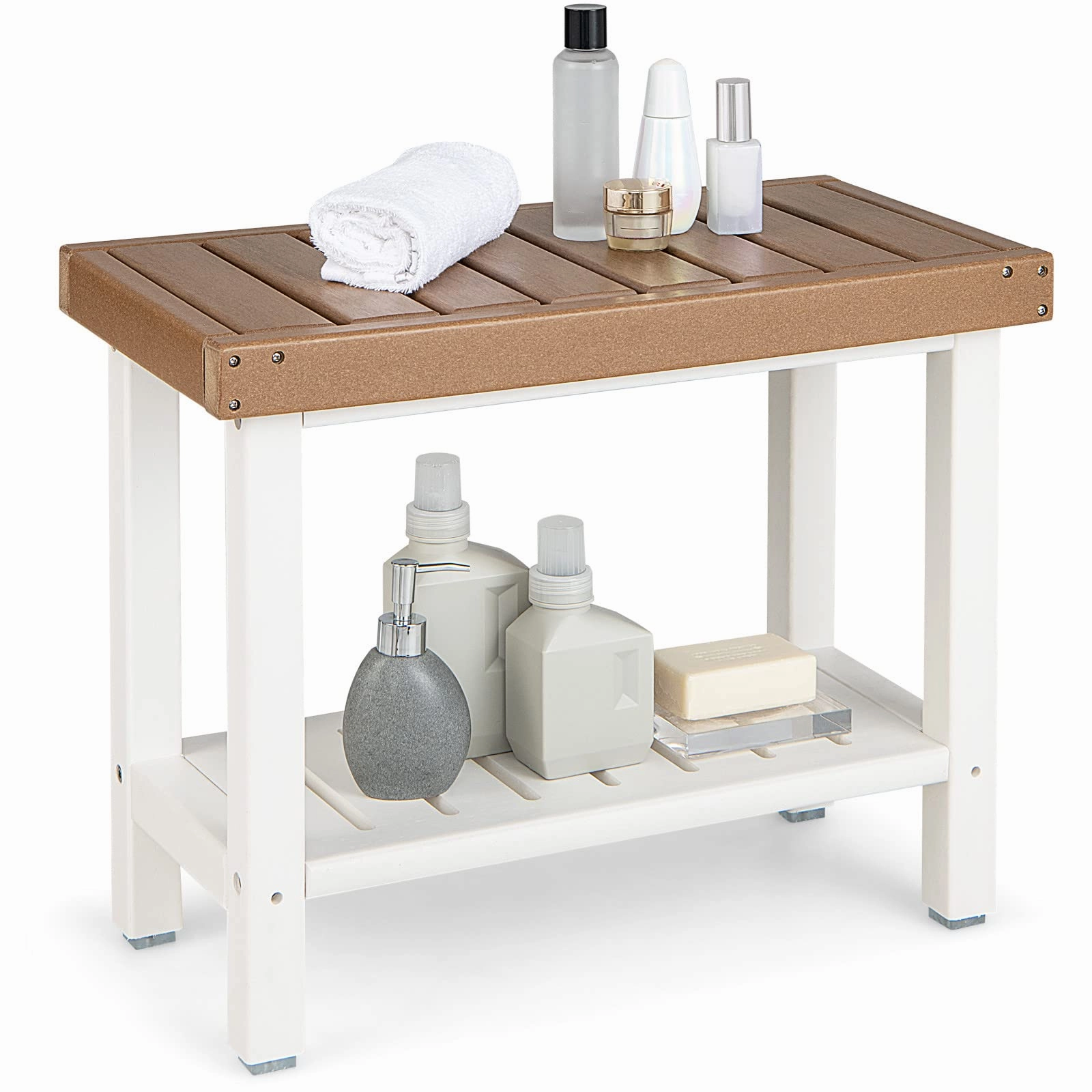 Giantex Shower Bench Stool Waterproof - HDPE Shower Seat with Storage Shelf for Shaving Legs bench seat, tufted bench