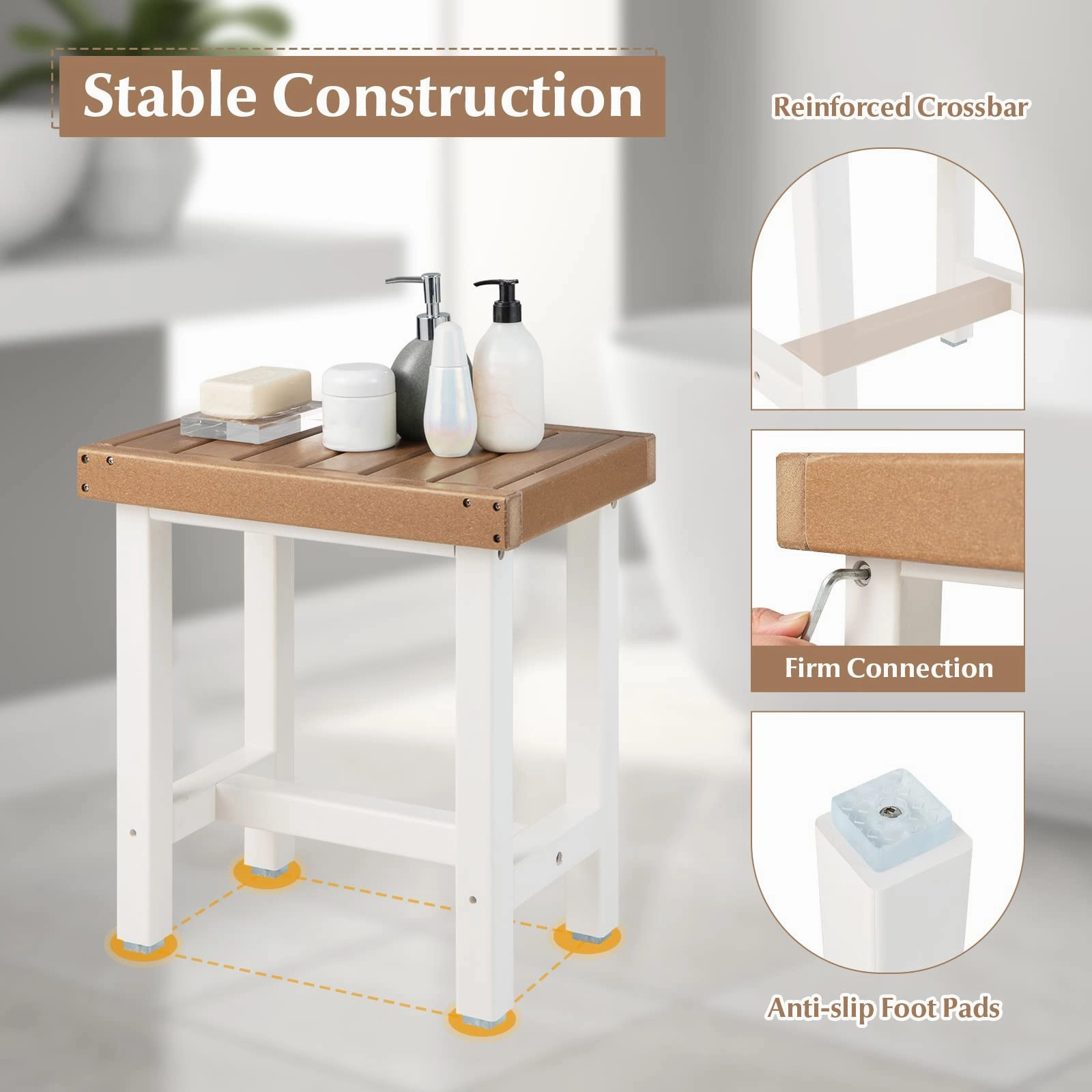 Giantex Shower Bench Waterproof HDPE - Shower Stool, Plastic Spa Bath Step Foot Rest for Bathroom