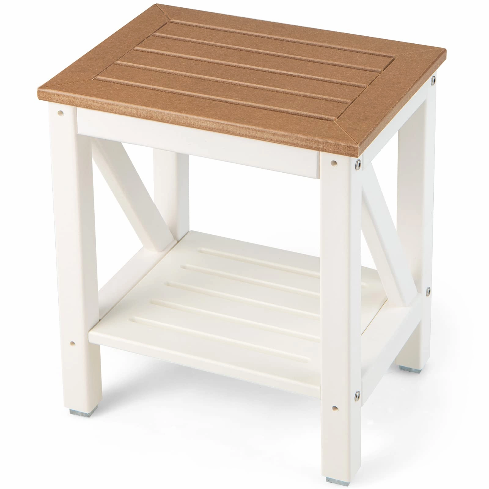 Giantex Shower Bench Waterproof HDPE - Shower Stool with Storage Shelf, 2-Tier Plastic Spa Bath Step Shower Seat bench seat, tufted bench