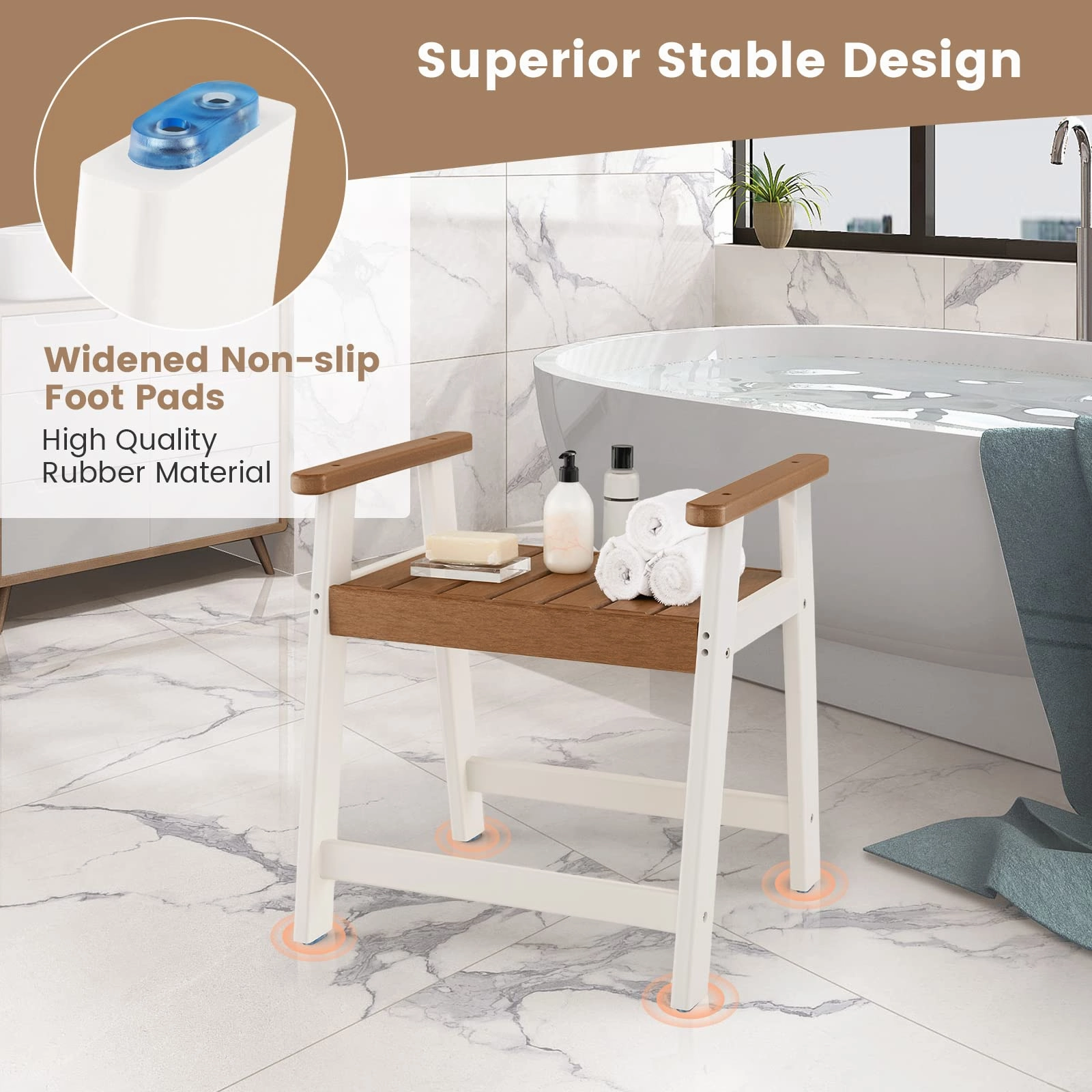 Giantex Shower Bench with Arms, Waterproof HDPE Shower Stool for Bathroom, Heavy Duty Sturdy Bath Seat for Seniors Elderly