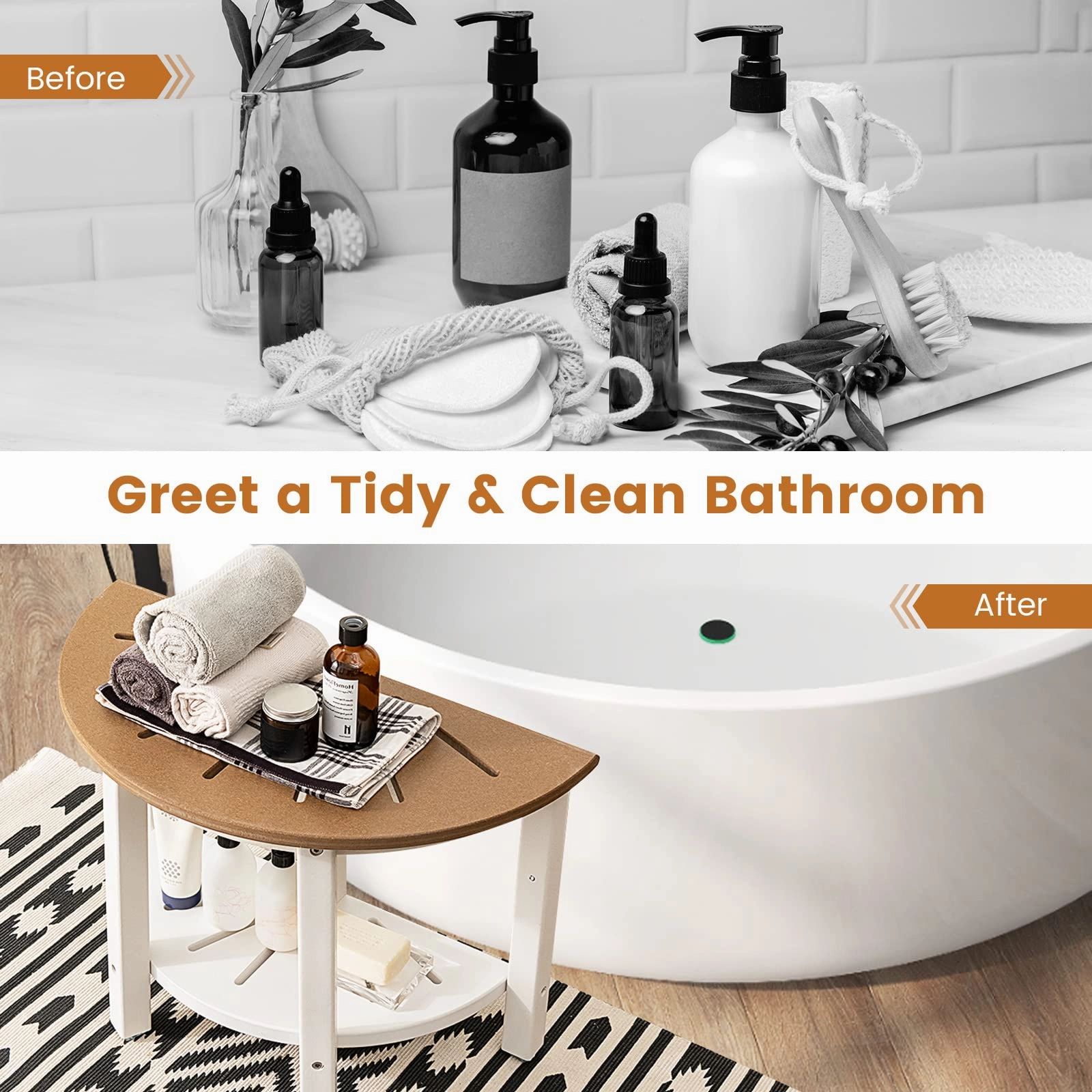Giantex Shower Stool Waterproof HDPE - Bath Spa Seat for Shaving Legs, Storage Shelf, Non-Slip Feet