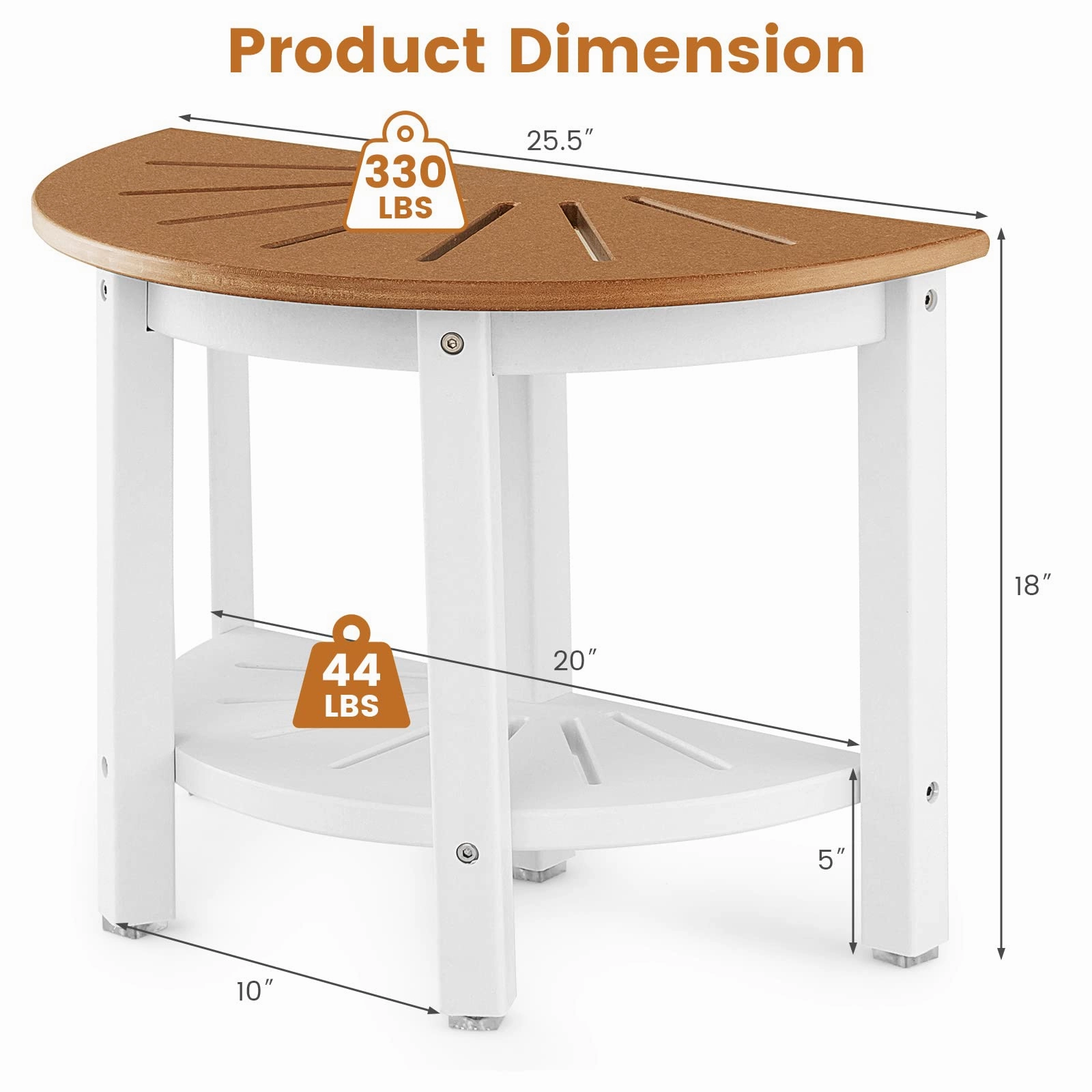 Giantex Shower Stool Waterproof HDPE - Bath Spa Seat for Shaving Legs, Storage Shelf, Non-Slip Feet