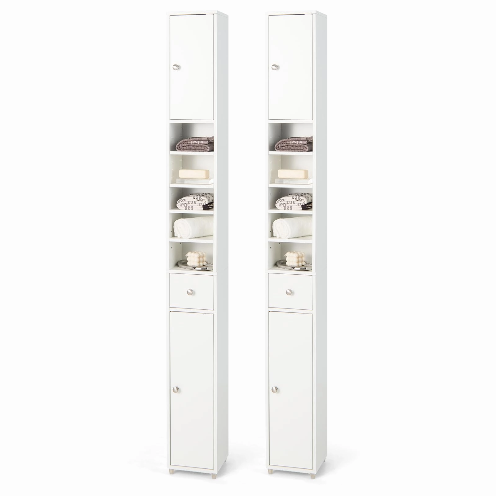 Giantex Slim Bathroom Storage Cabinet - 71" Tall Narrow Floor Cabinet Cupboard with 2 Doors, 5 Adjustable Shelves, 1 Drawer