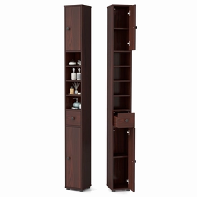 Giantex Slim Bathroom Storage Cabinet - 71" Tall Narrow Floor Cabinet Cupboard with 2 Doors, 5 Adjustable Shelves, 1 Drawer bathroom storage cabinet, over toilet storage