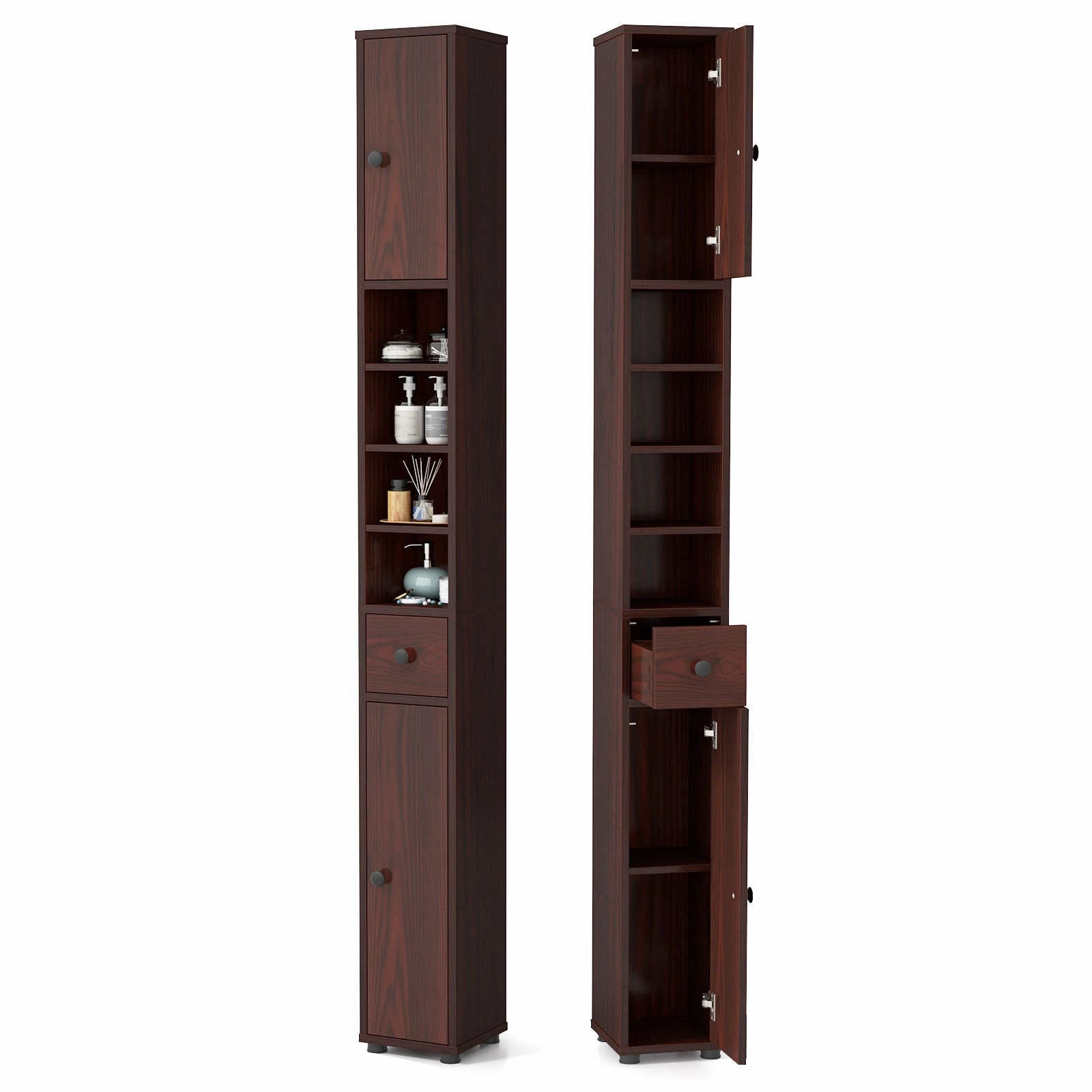Giantex Slim Bathroom Storage Cabinet - 71" Tall Narrow Floor Cabinet Cupboard with 2 Doors, 5 Adjustable Shelves, 1 Drawer bathroom storage cabinet, over toilet storage