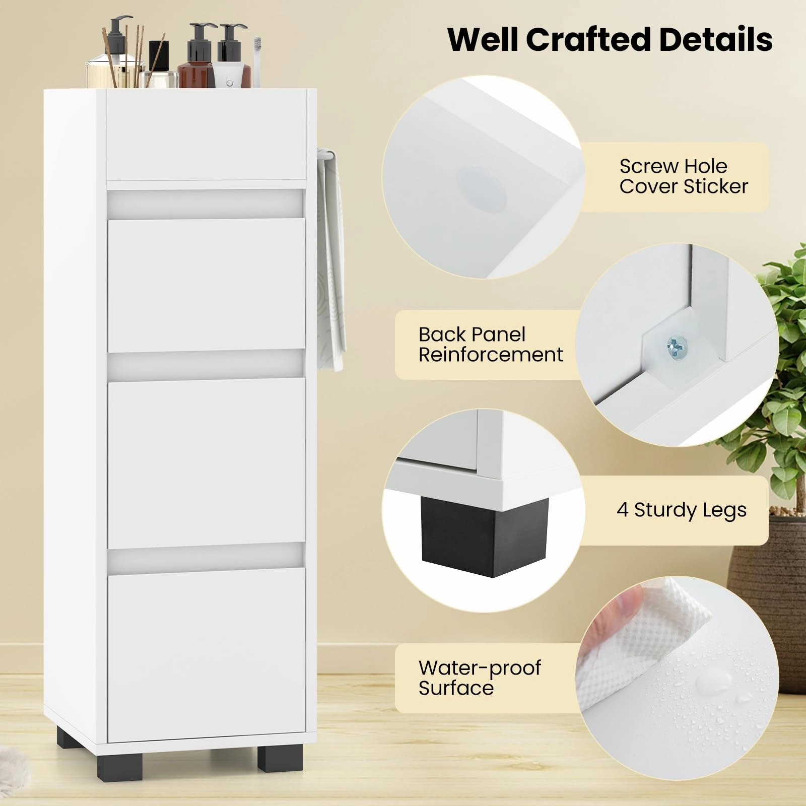 Giantex Small Bathroom Storage Cabinet - Narrow Space-saving Bathroom Cabinet with 3 Drawers