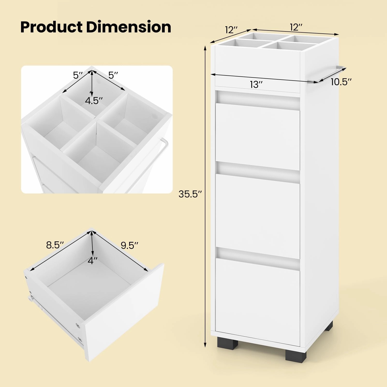 Giantex Small Bathroom Storage Cabinet - Narrow Space-saving Bathroom Cabinet with 3 Drawers
